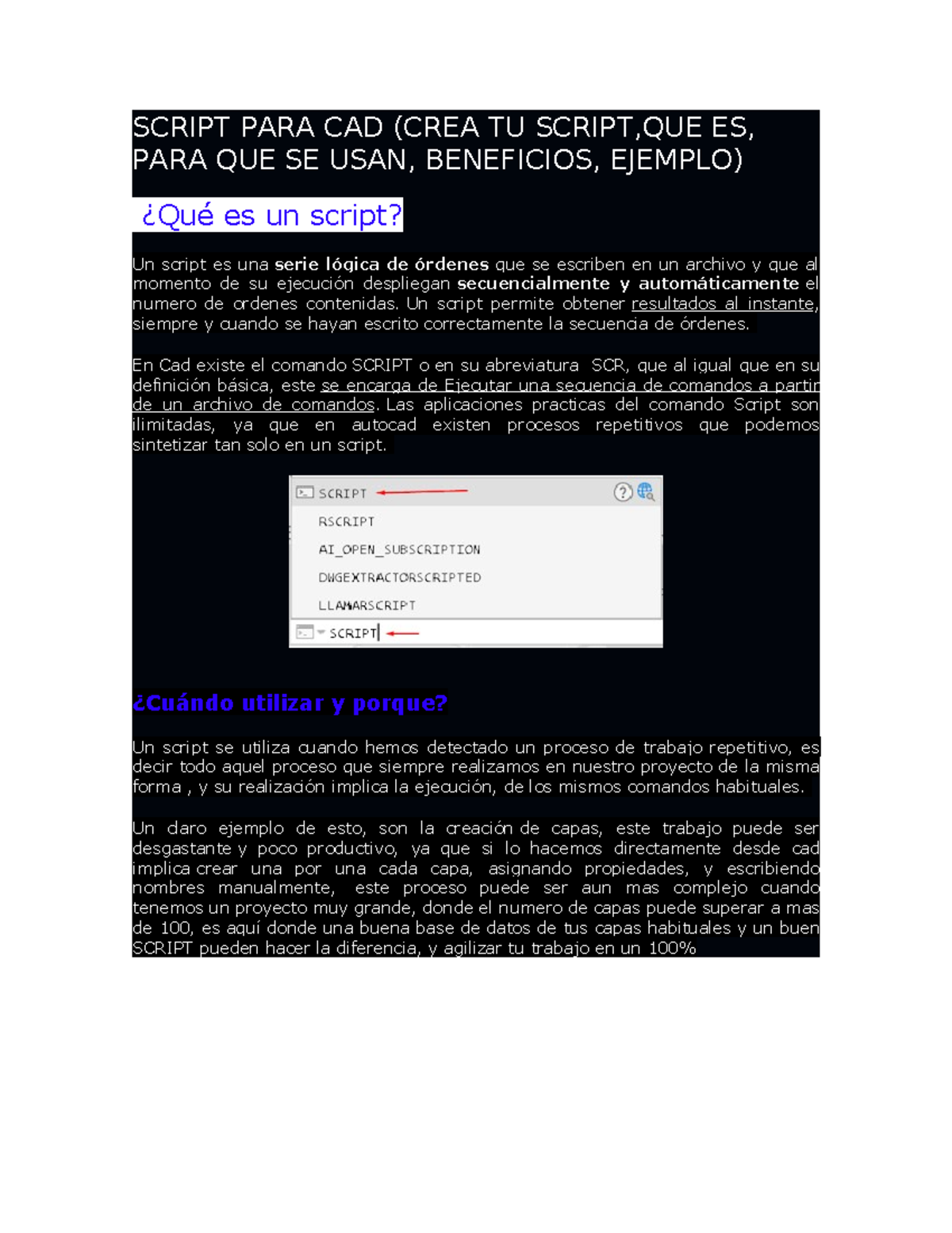 Script para CAD: Creación, Beneficios y Ejemplos de Uso - Studocu