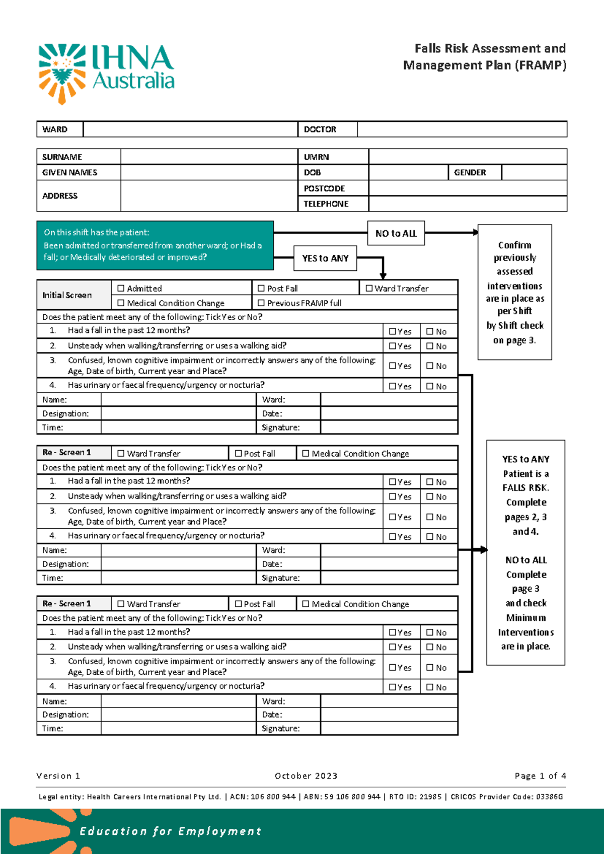 Falls Risk Assessment and Management Plan (FRAMP) - Version 1, Oct 2023 ...