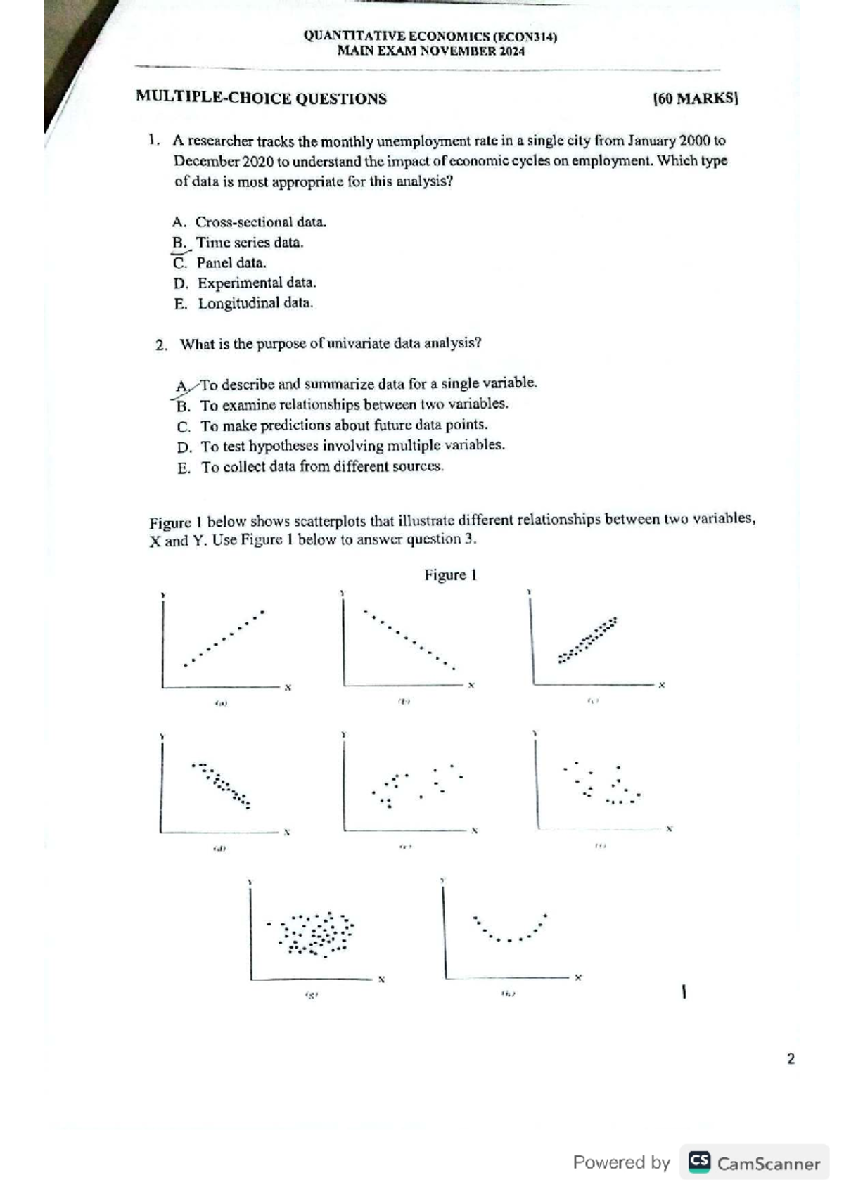 ECON314 QUANTITATIVE ECONOMICS MAIN EXAM NOVEMBER 2024 QUESTIONS ...