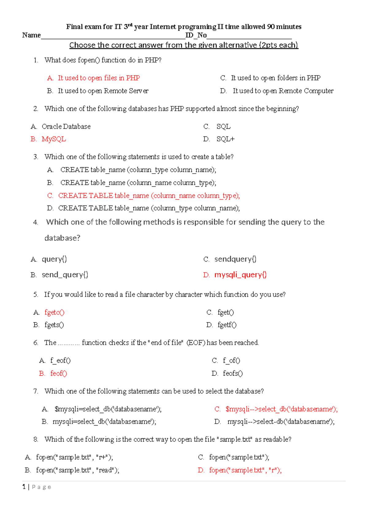 Final Exam IT 3rd Year PHP 2016 - Internet Programming II - Studocu