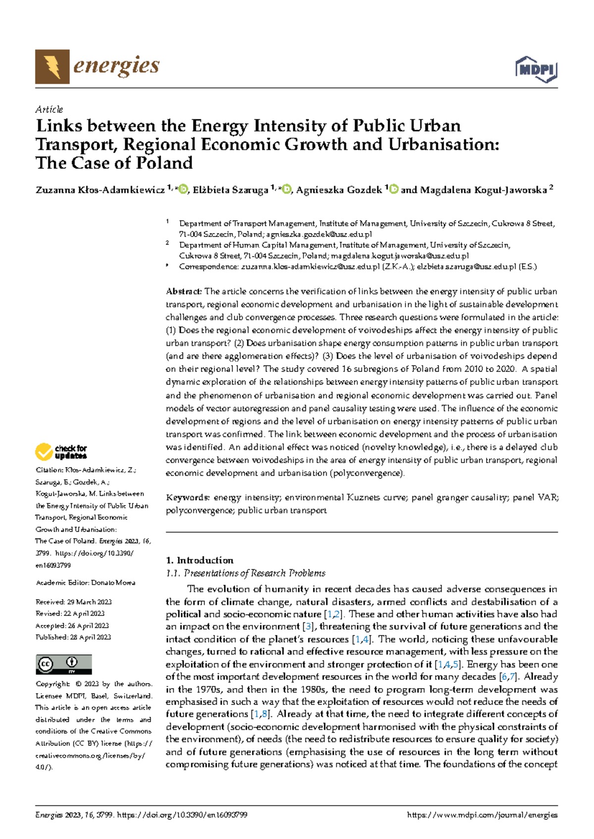 Energies 16: Links Between Energy Intensity, Economic Growth, and ...