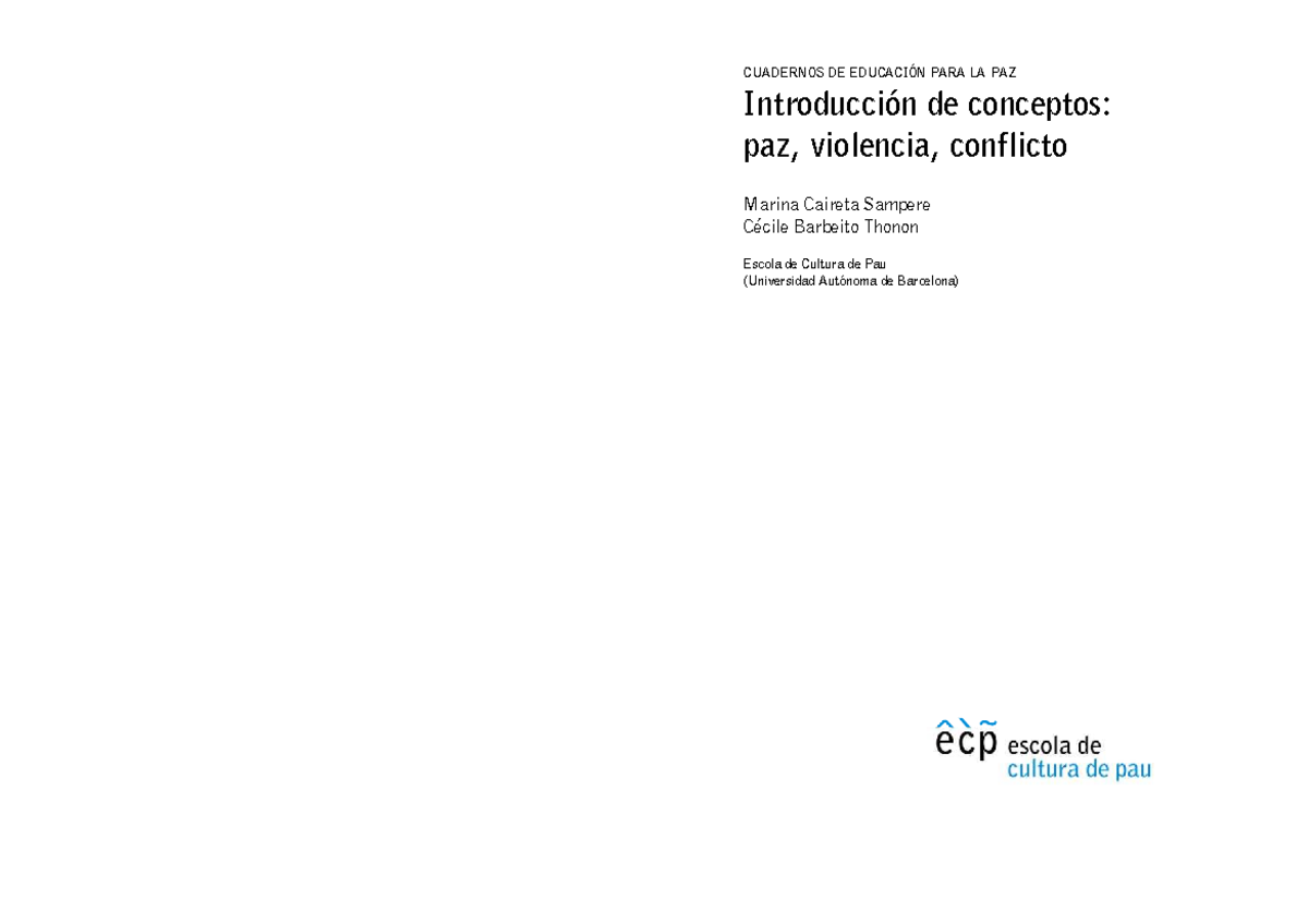 CUADERNOS DE EDUCACIÓN PARA LA PAZ: Introducción a Paz, Violencia y ...