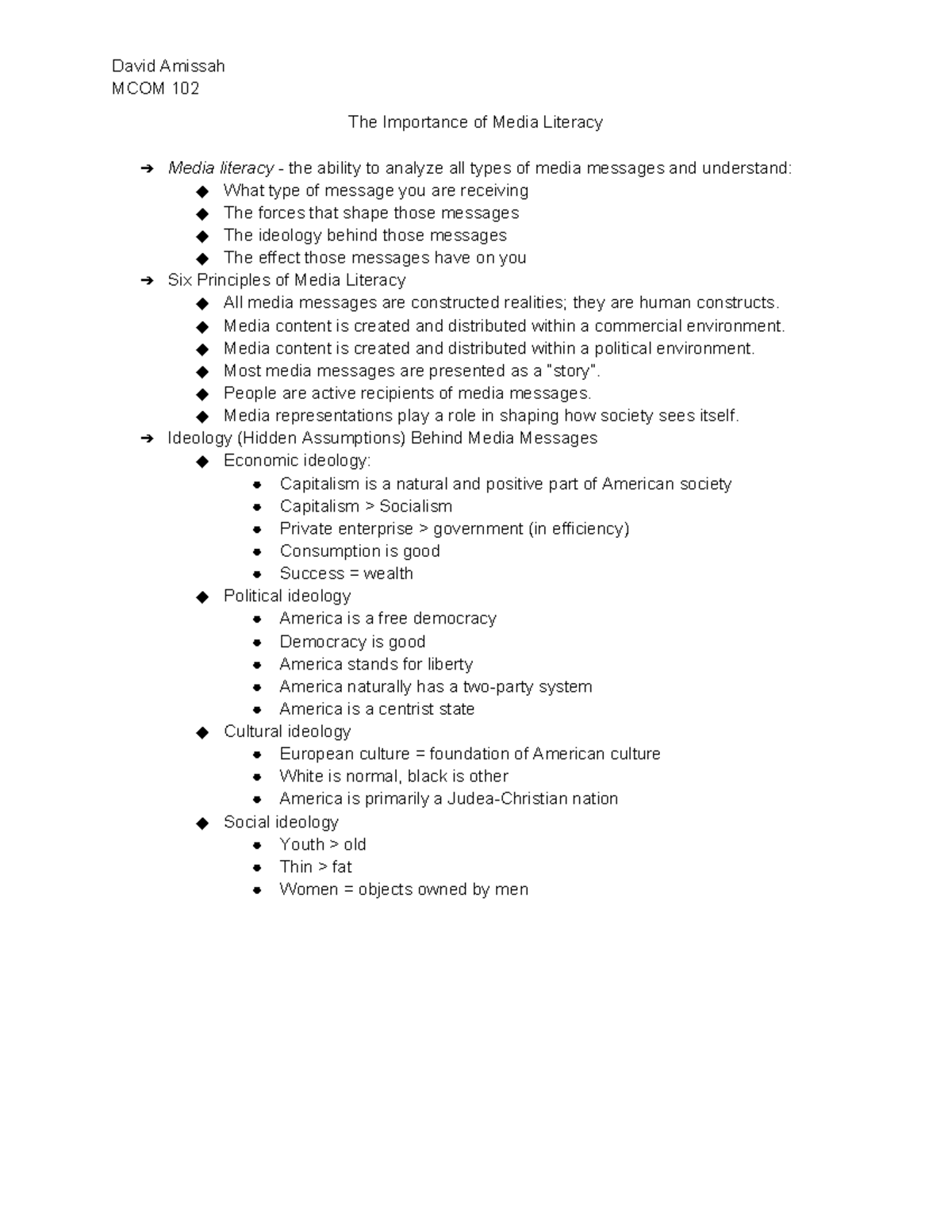MCOM 102 Lecture: Key Principles of Media Literacy - Studocu