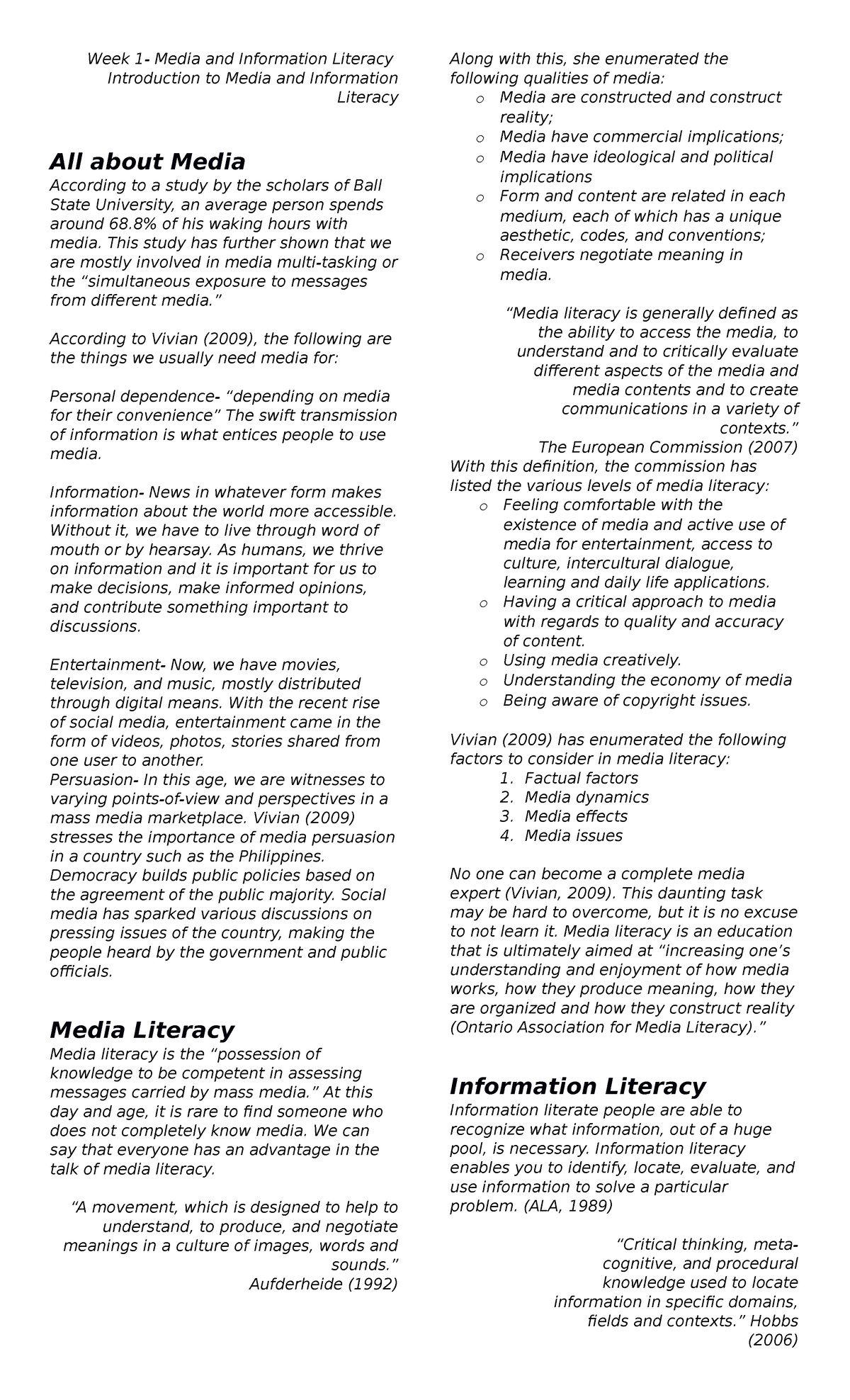 (MEIL) Media Information Literacy Notes: Summary for Weeks 1-10 - Studocu