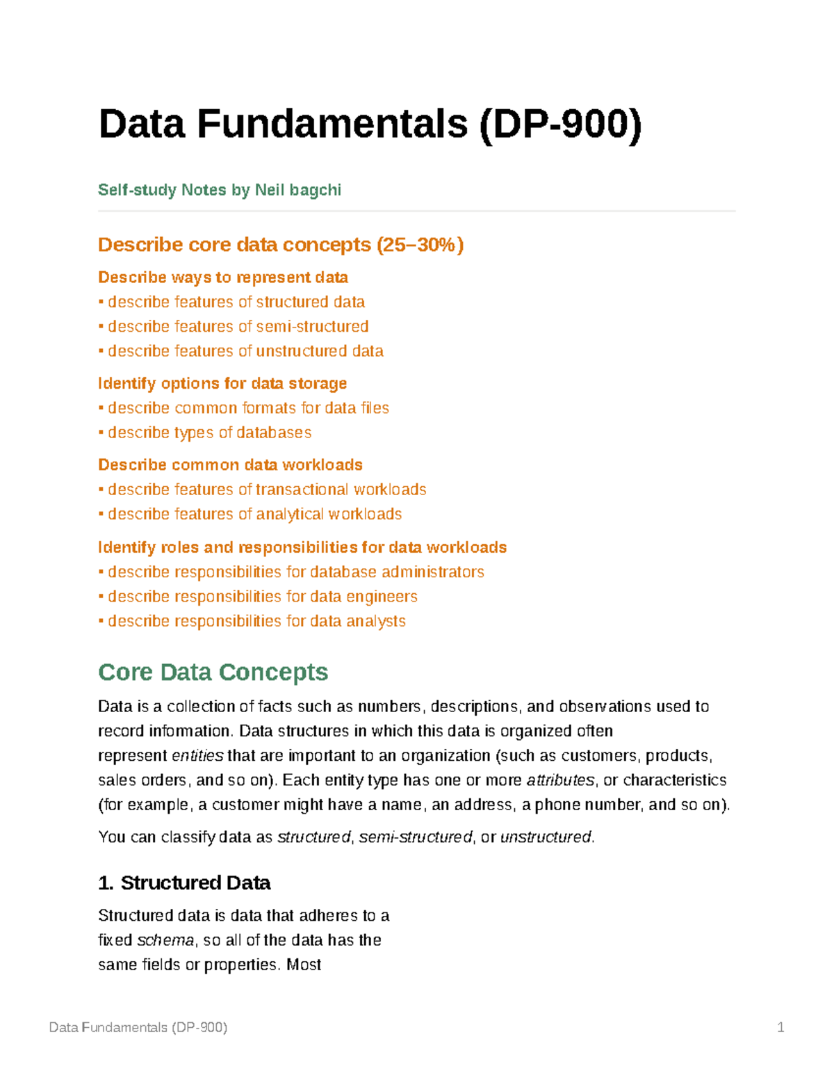 DP-900 Study Notes: Core Data Concepts & Azure Data Services - Studocu