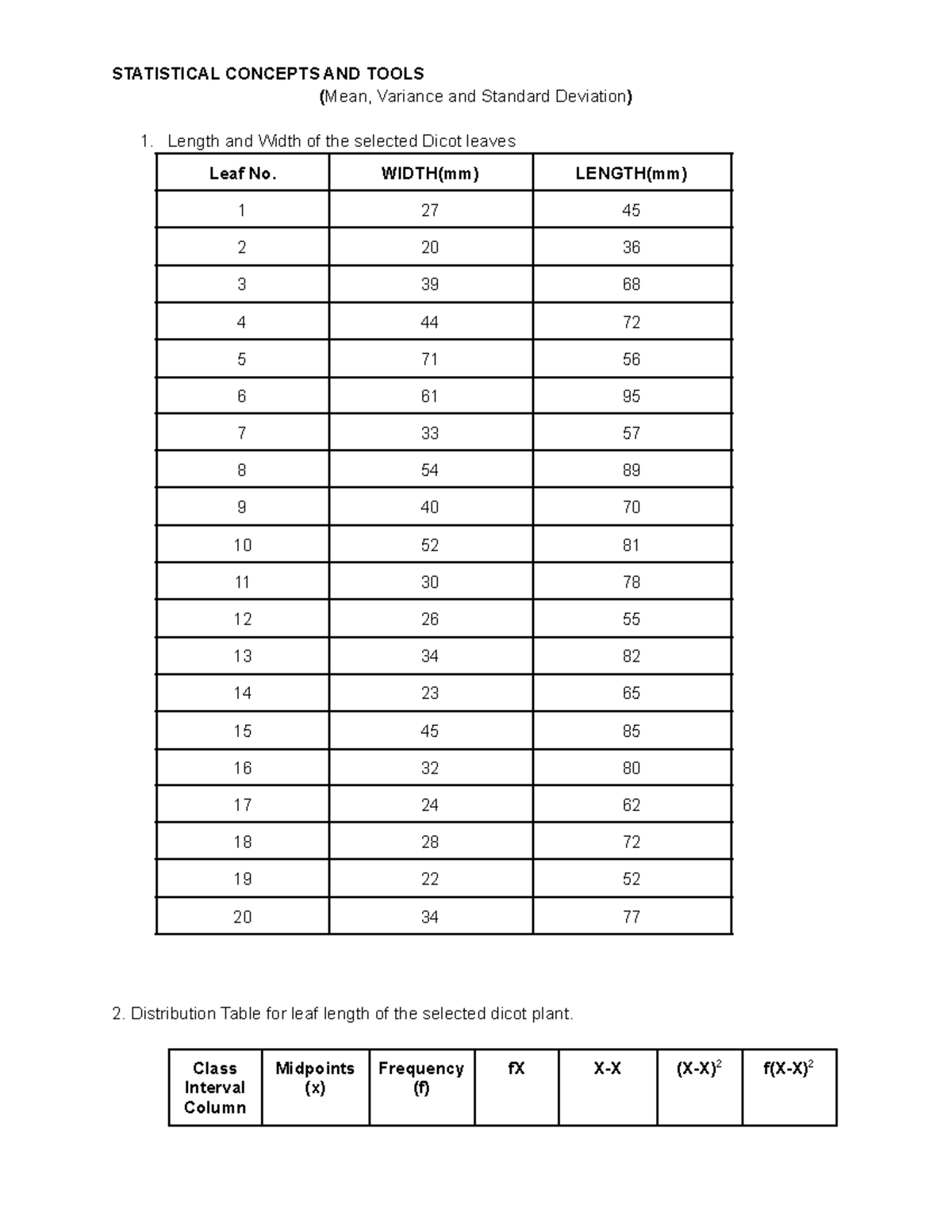 M3 Lab Exercise 7: Statistical Concepts & Dicot Plant Analysis - Studocu