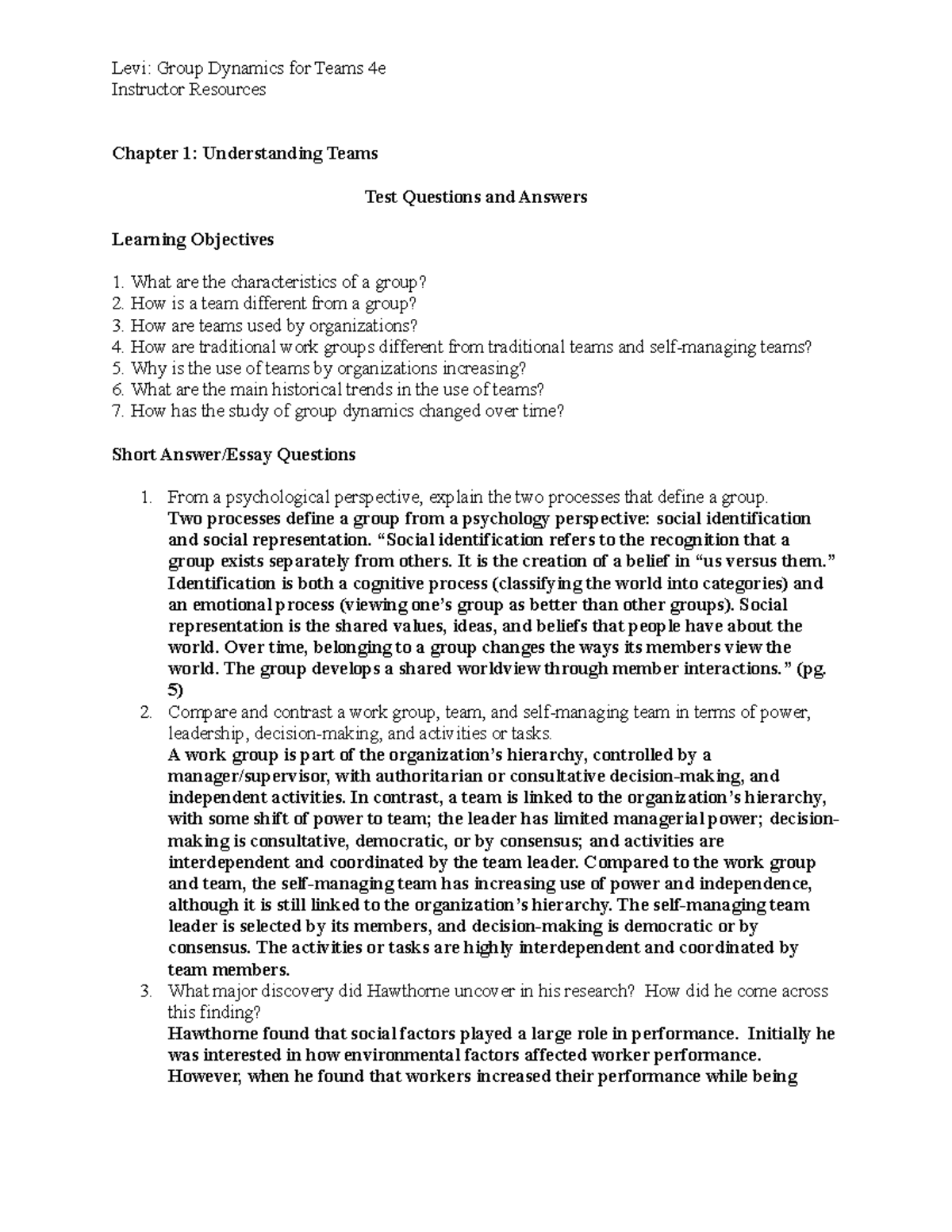 99533 01t - Team Management Test Bank: Key Concepts & Q&A - Studocu