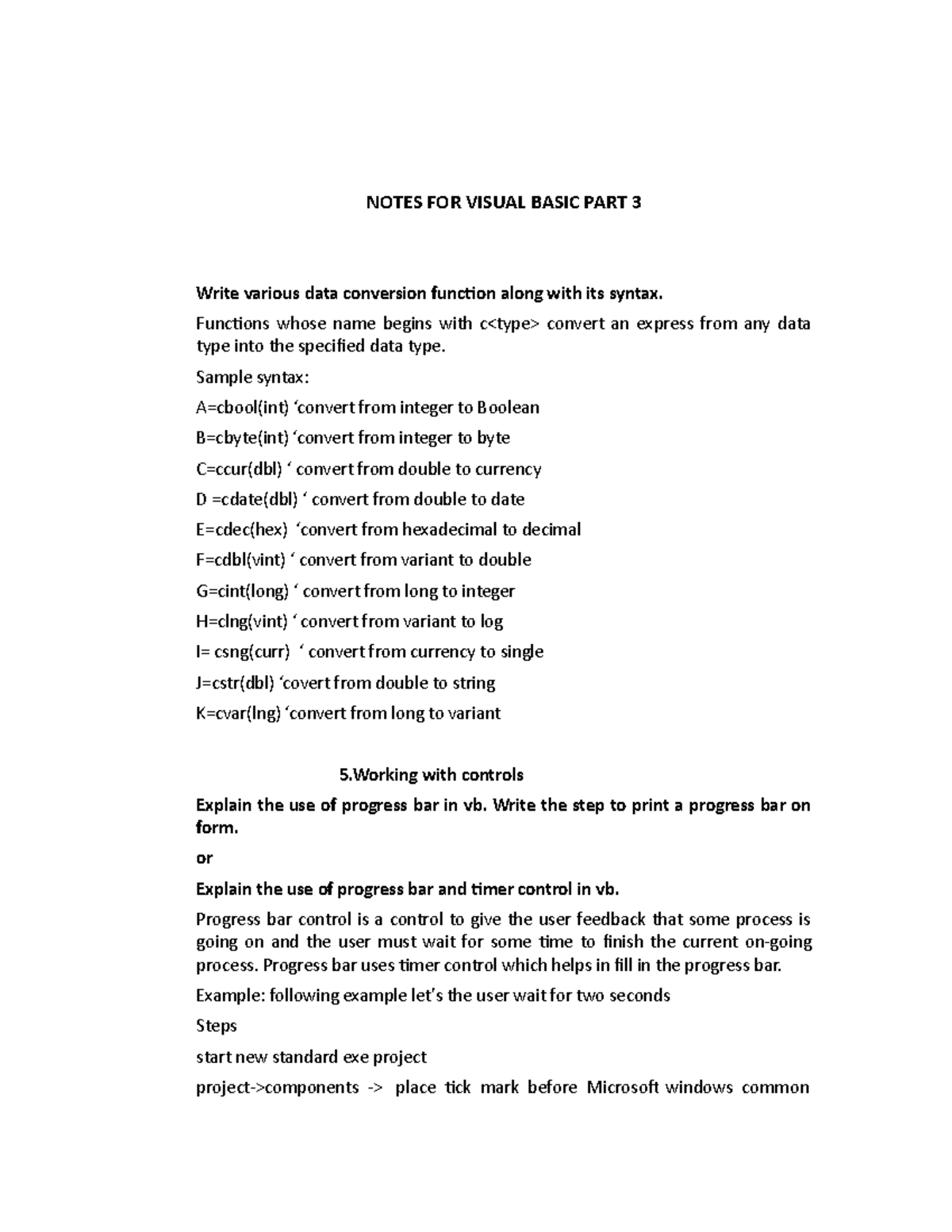 Unit 3 Notes: Visual Basic - Key Concepts and Functions - Studocu