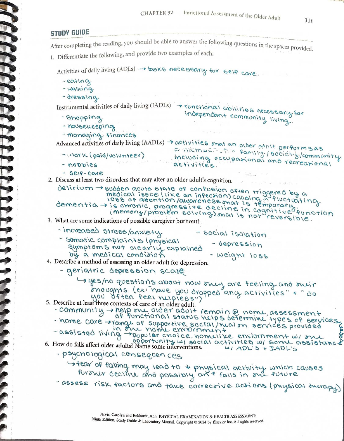 CHAPTER 32 Functional Assessment of the Older Adult 311 STUDY GUIDE ...