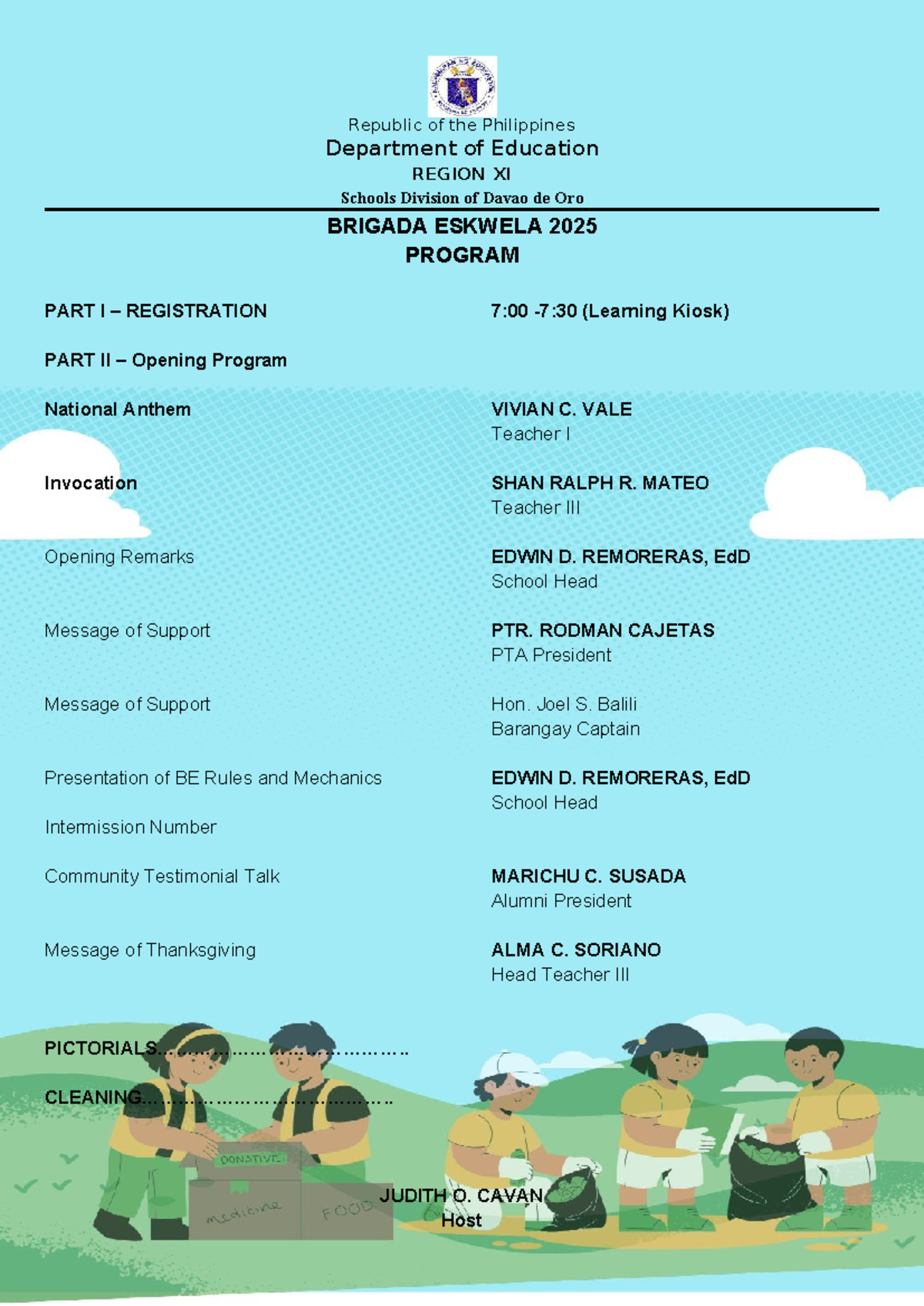 Brigada Eskwela 2025 Program Part I Registration & Opening Ceremony ...