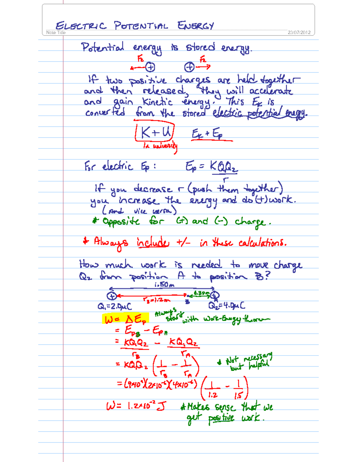 Electric Potential Energy Insights and Calculations (Physics 101) - Studocu