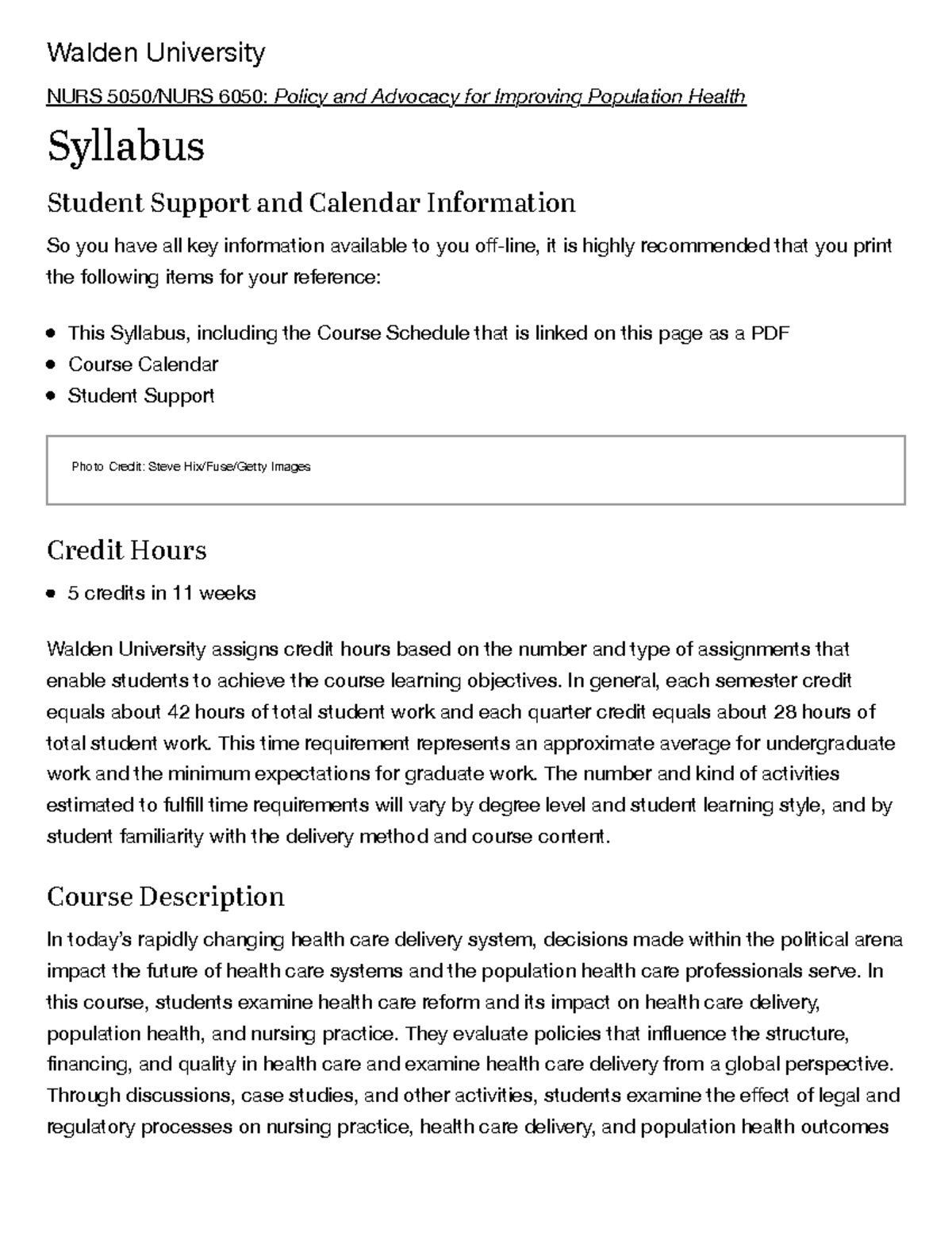 NURS 6050 Syllabus: Policy & Advocacy for Population Health Overview ...
