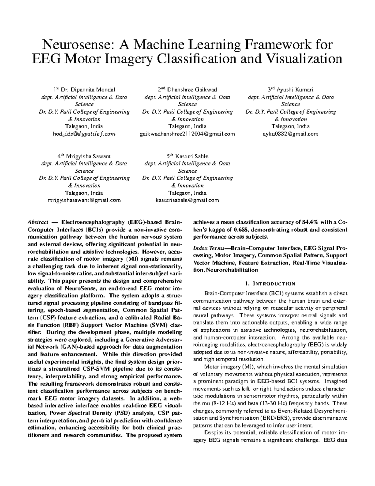 NeuroSense: EEG Motor Imagery Classification Framework (AI-DS) - Studocu
