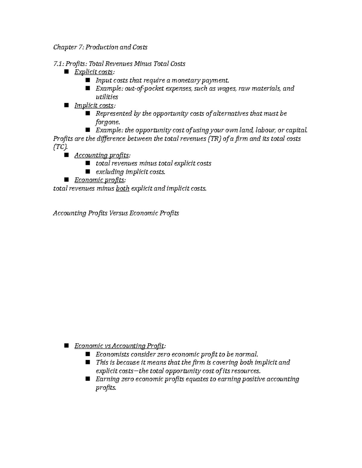 Chapter 7 notes - Summary Microeconomics - Chapter 7: Production and ...