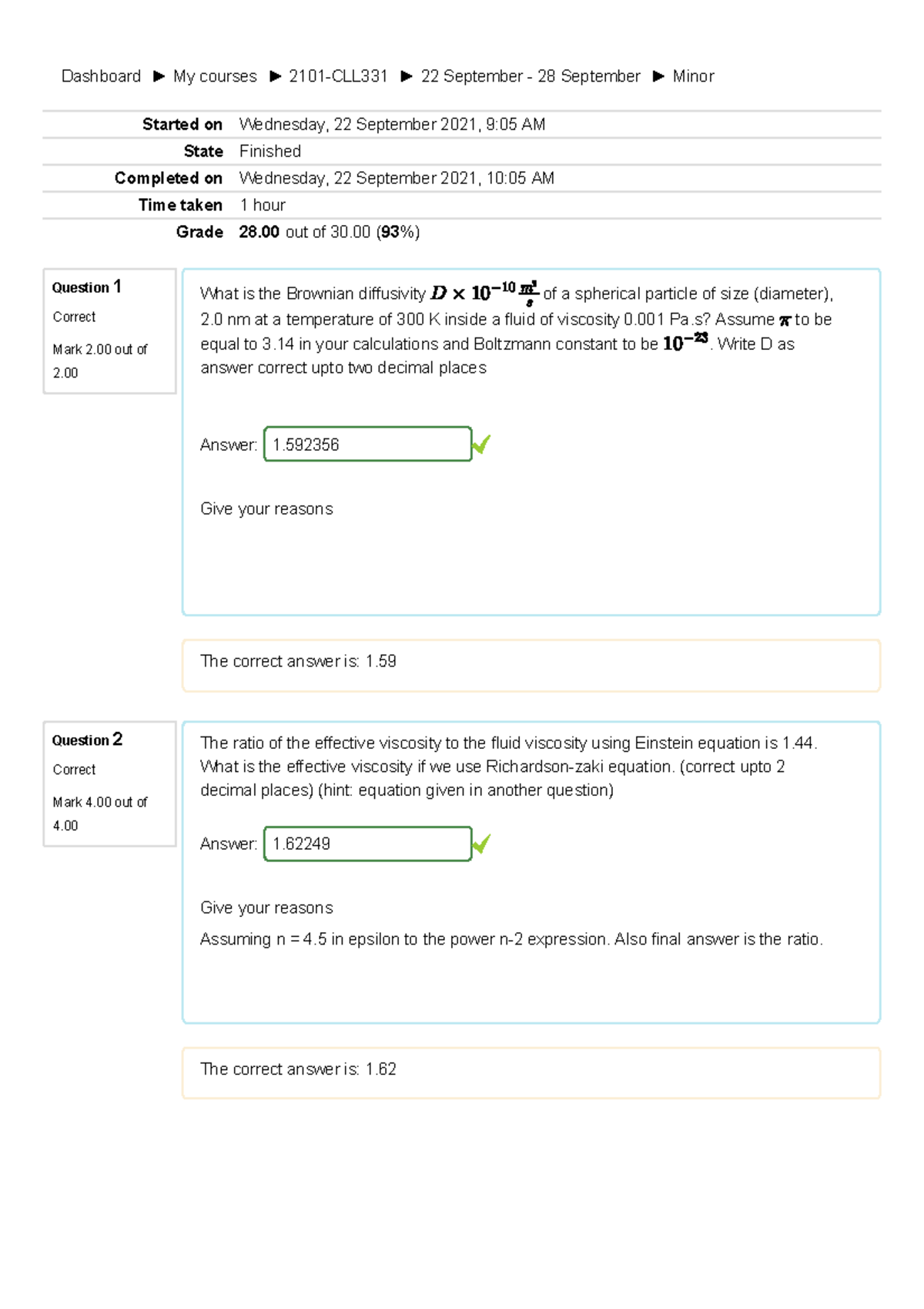 Minor Quiz 3 Results and Solutions - 22 to 28 September 2021 - Studocu