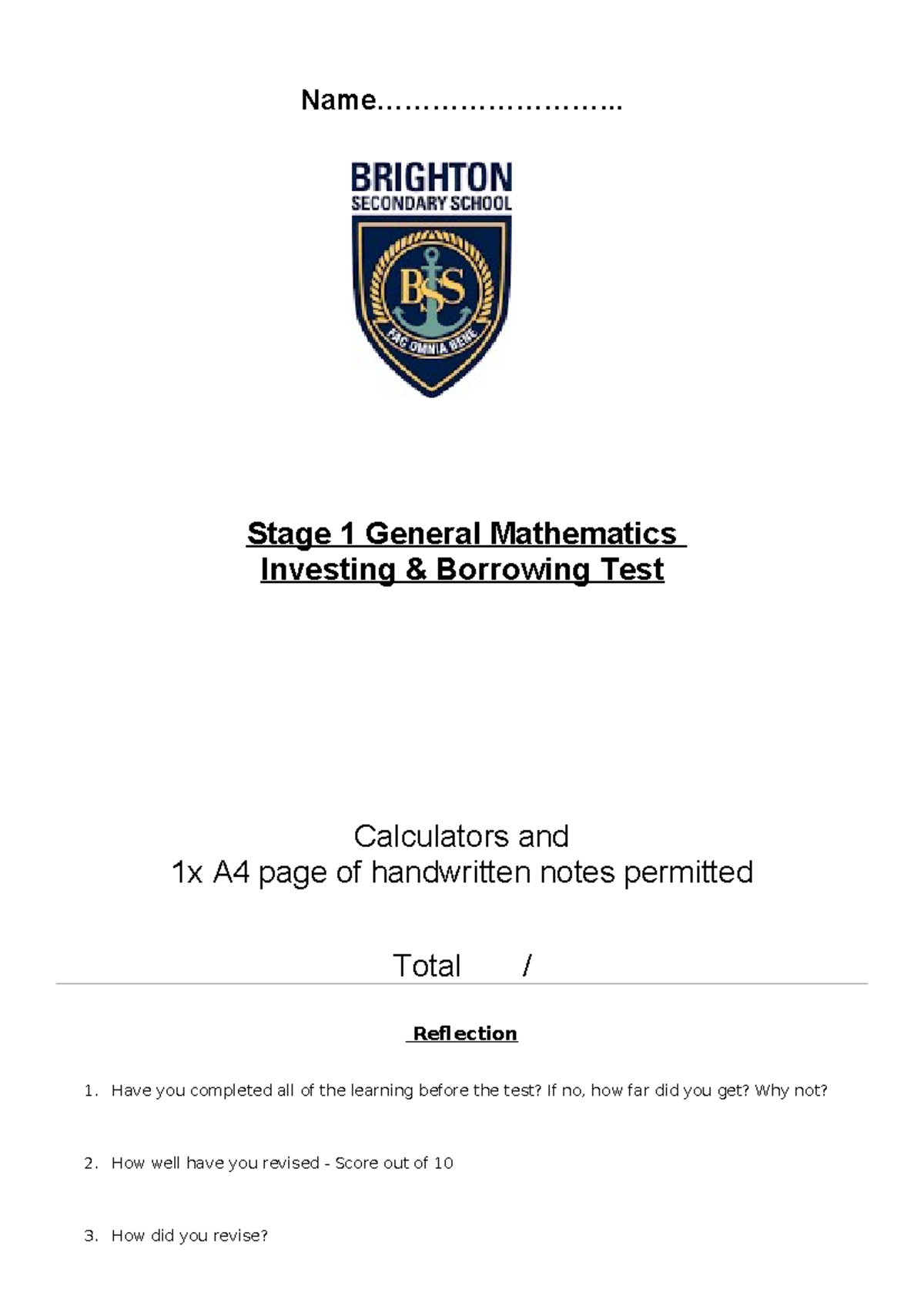Y11Gen Mathematics Test: Investing & Borrowing 2023 Notes - Studocu