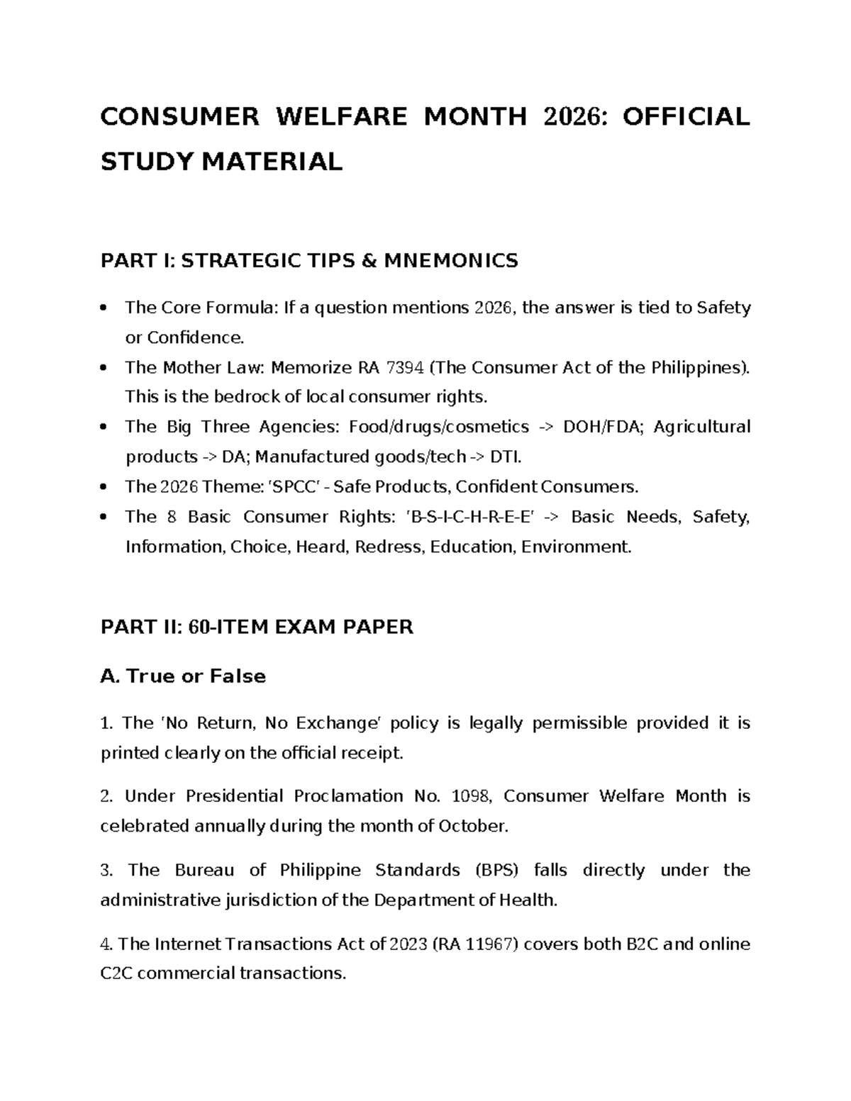 Consumer Welfare Month 2026: Official Study Material & Exam Review ...