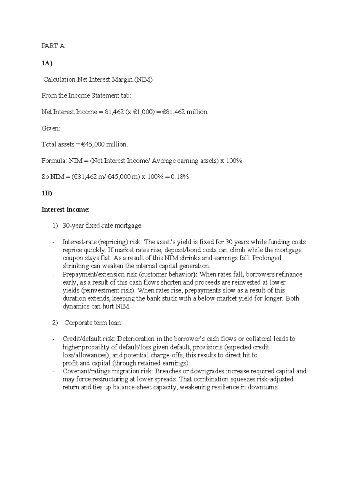 PART A: Banking Analysis on Net Interest Margin (NIM) Risks - Studeersnel