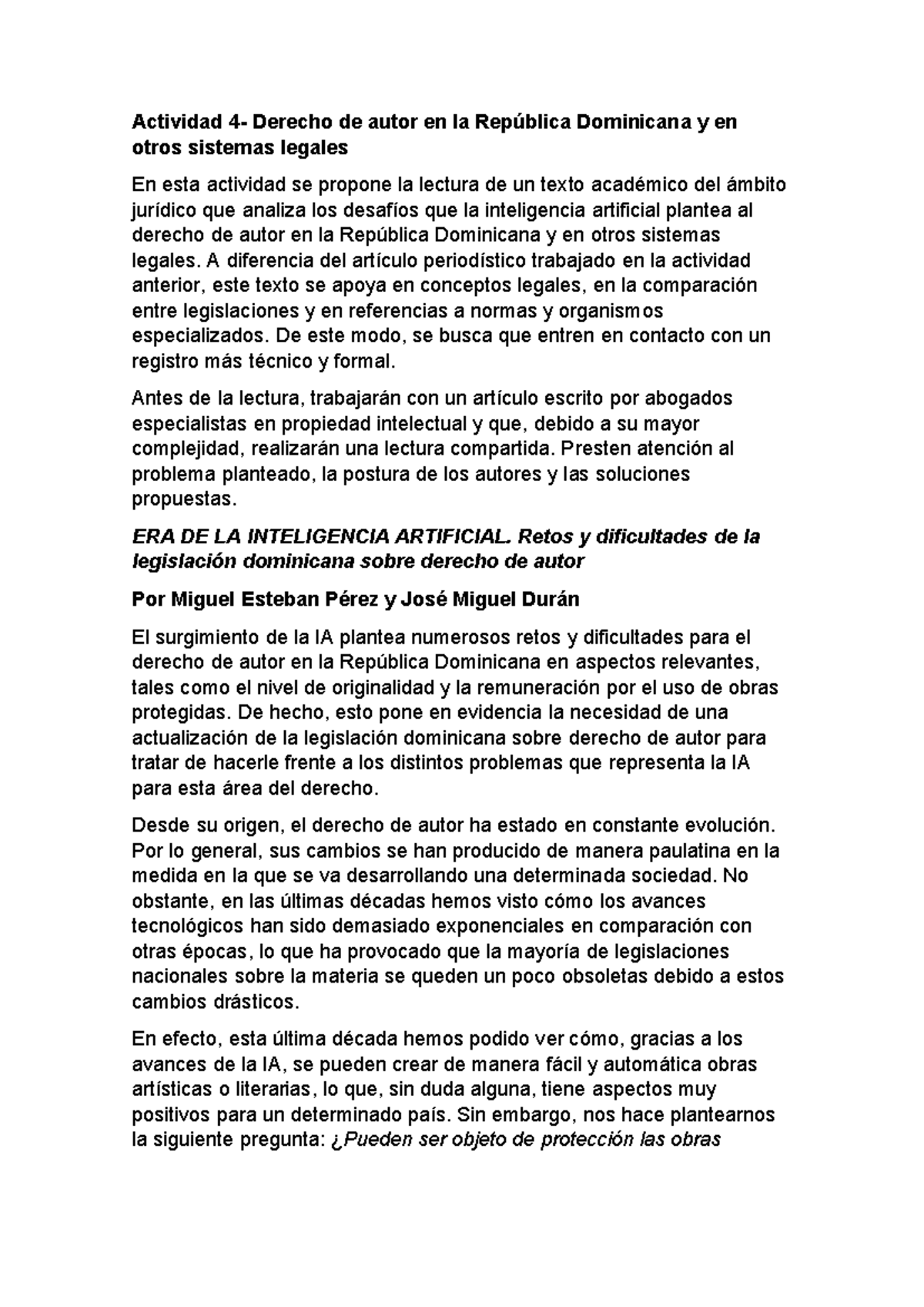 Actividad 4: Retos del Derecho de Autor en RD y Sistemas Legales ...