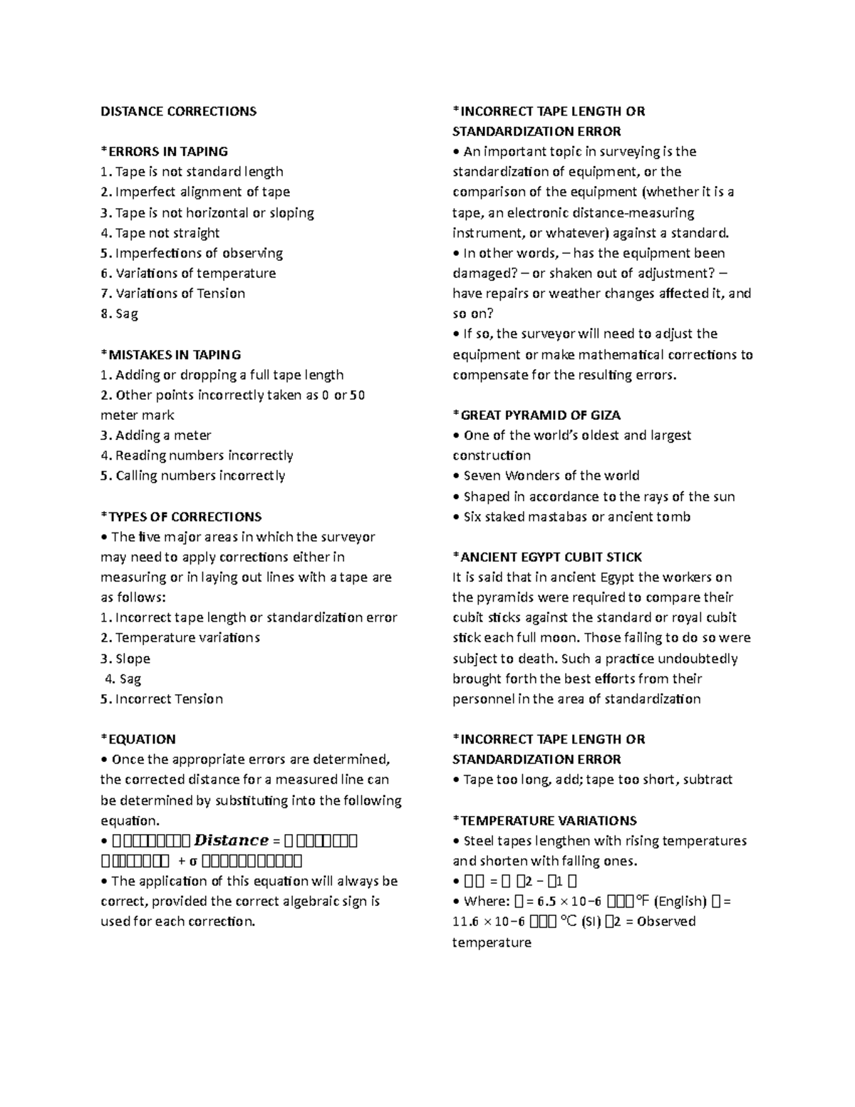 Distance Corrections Notes - DISTANCE CORRECTIONS *ERRORS IN TAPING ...