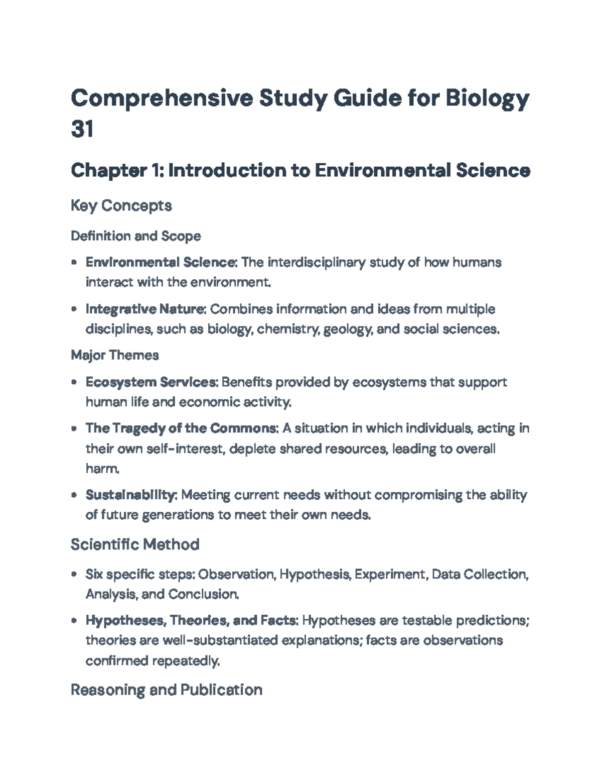Comprehensive Study Guide for Environmental Science (ES 101 ...