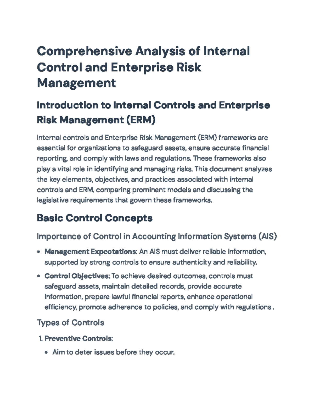 Comprehensive Analysis of Internal Control and ERM Frameworks ...