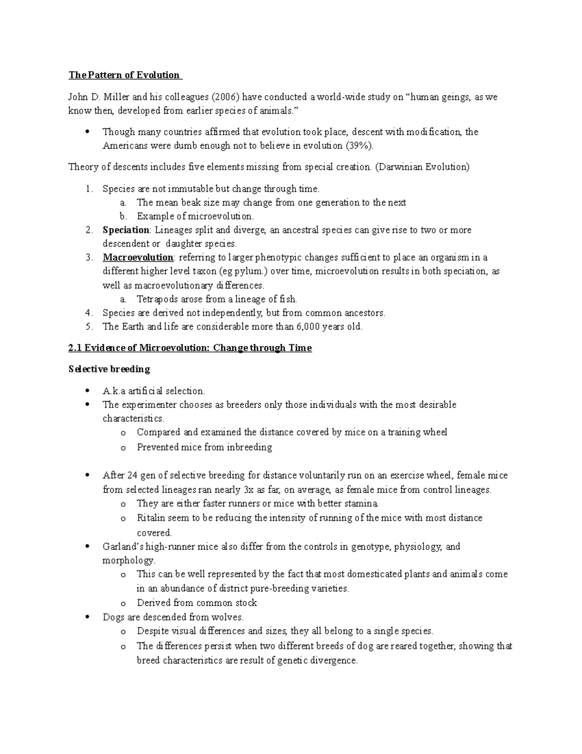Evolutionary Patterns: Chapter 2 Summary on Descent & Modification ...
