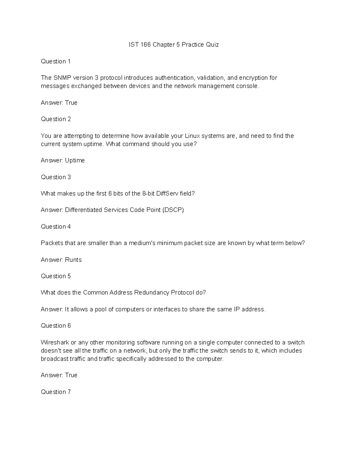 IST 166 Chapter 5 Quiz - Module 5 Practice Quiz & Answers - Studocu