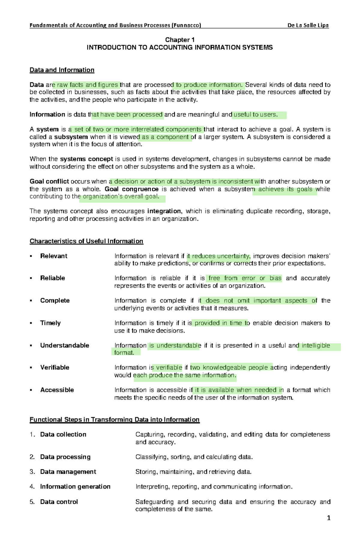 AIS First EXAM - Accounting information system - Chapter 1 INTRODUCTION ...
