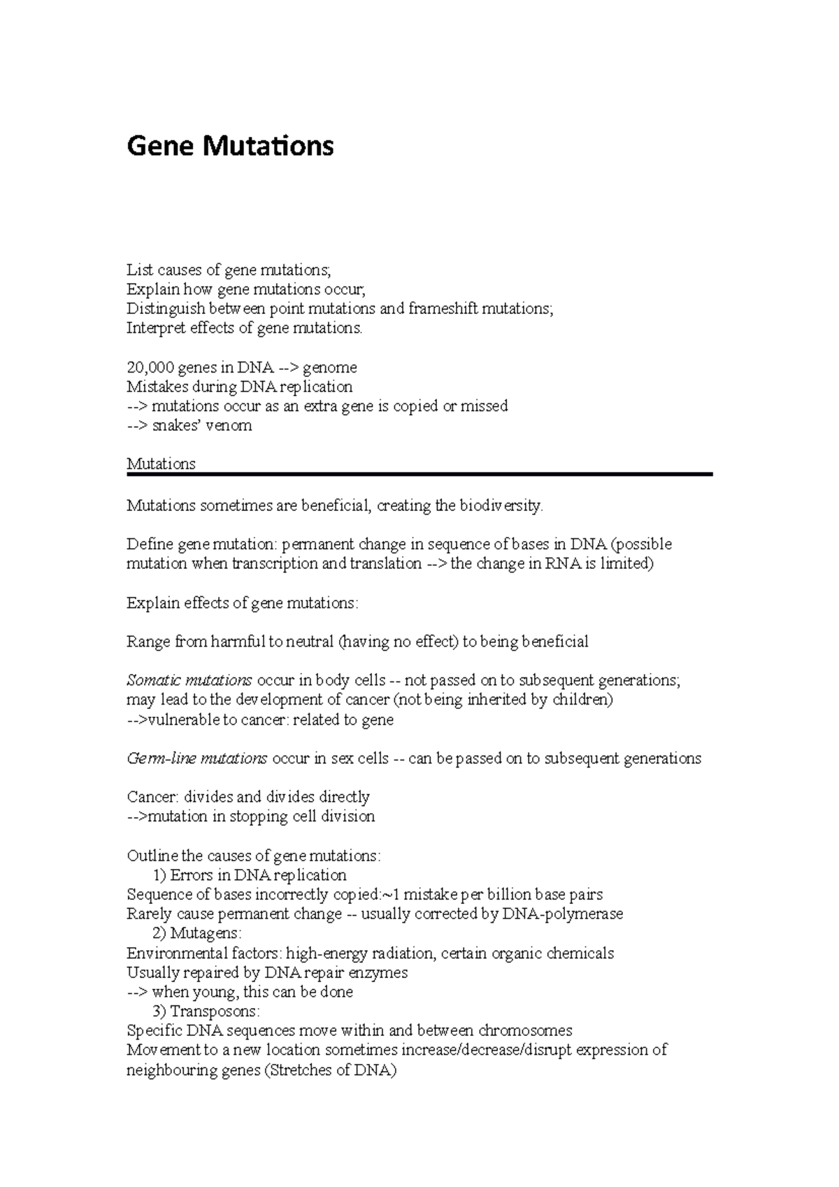 Mutation - Lecture Notes 3: Understanding Gene Mutations and Their ...