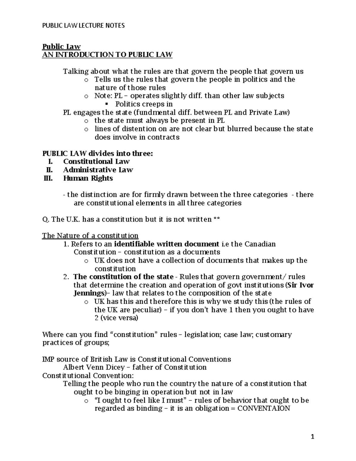 Public LAW Lecture Notes 2018: Key Concepts and Cases Explained - Studocu