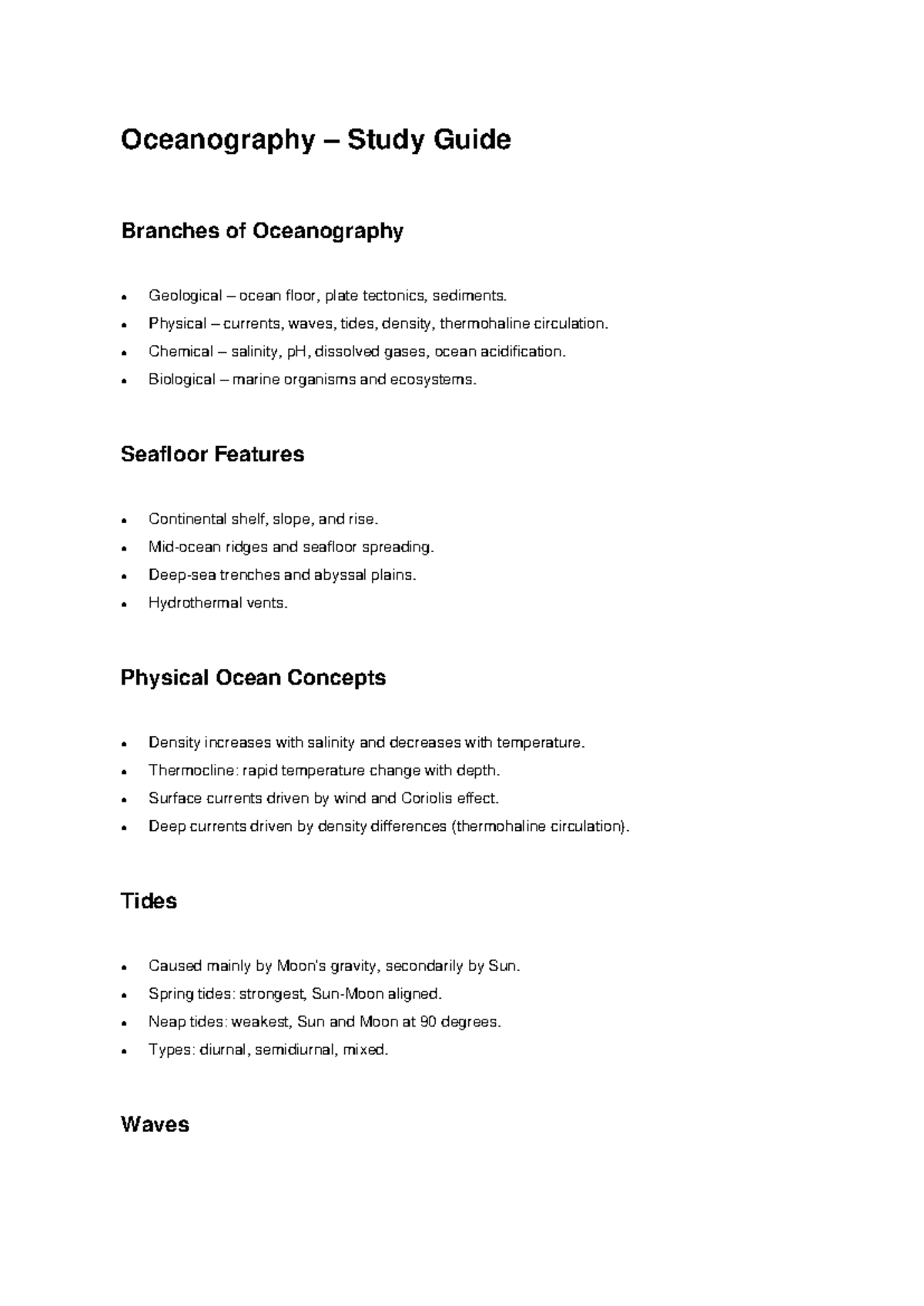 Oceanography Study Guide: Key Concepts & Branches - Studocu