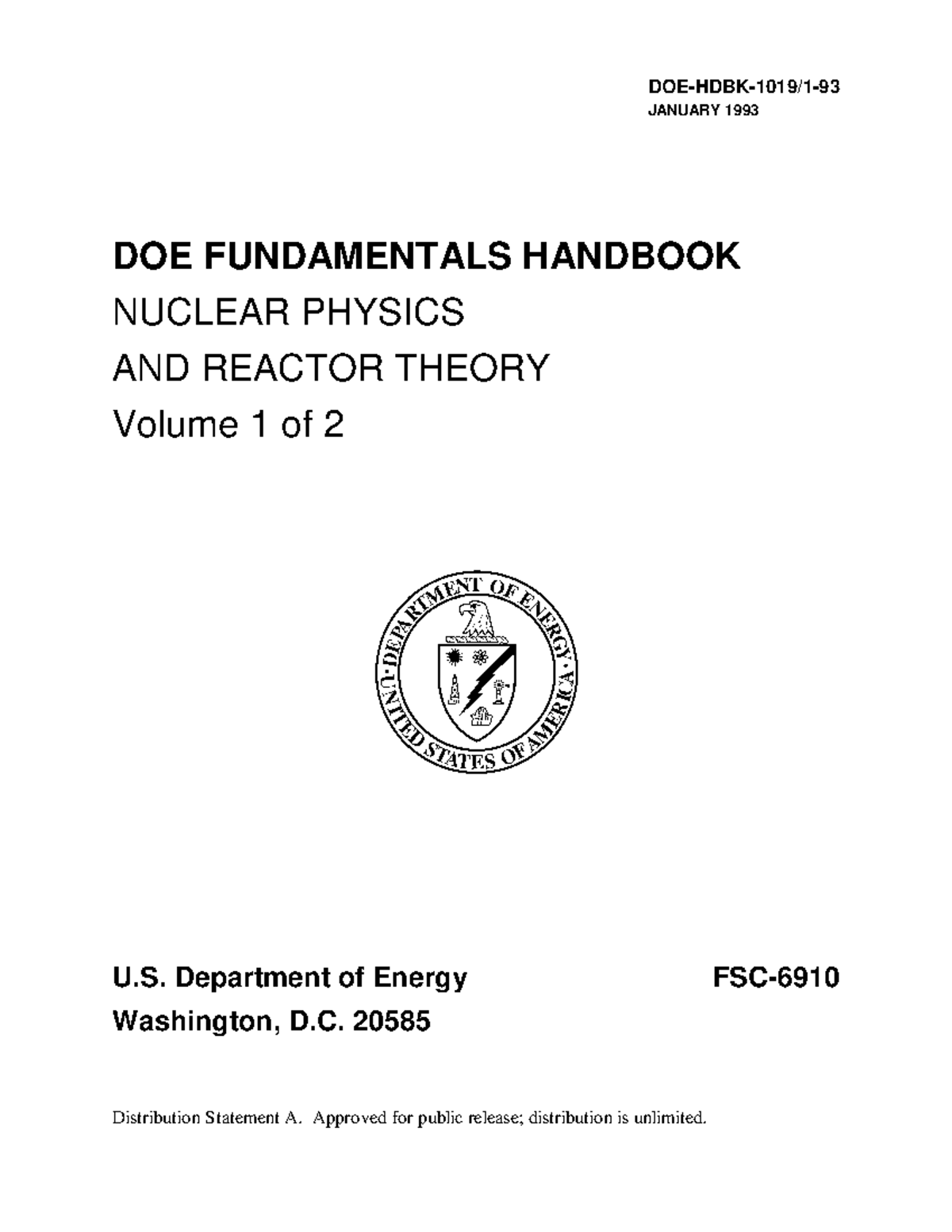 DOE Fundamentals Handbook: Nuclear Physics & Reactor Theory Vol. 1 ...
