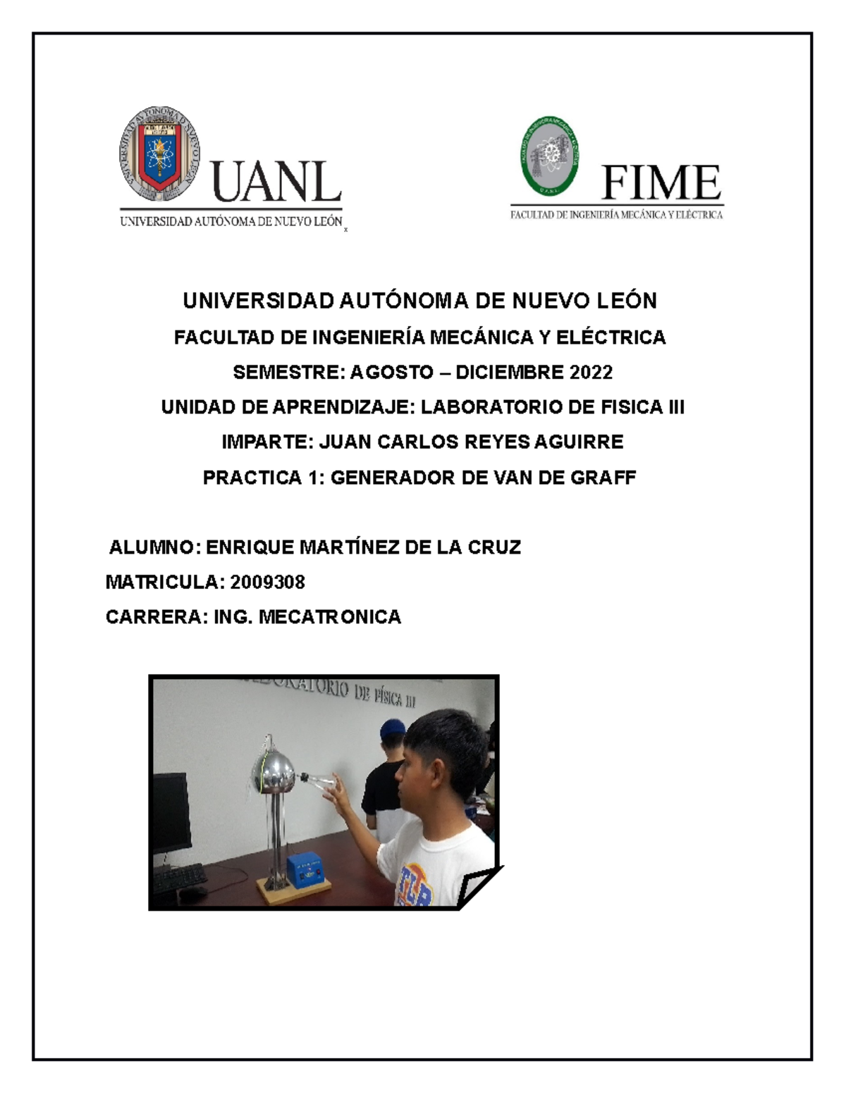 Practica 1 LAB Fisica 3 - laboratorio de física 3 - UNIVERSIDAD ...