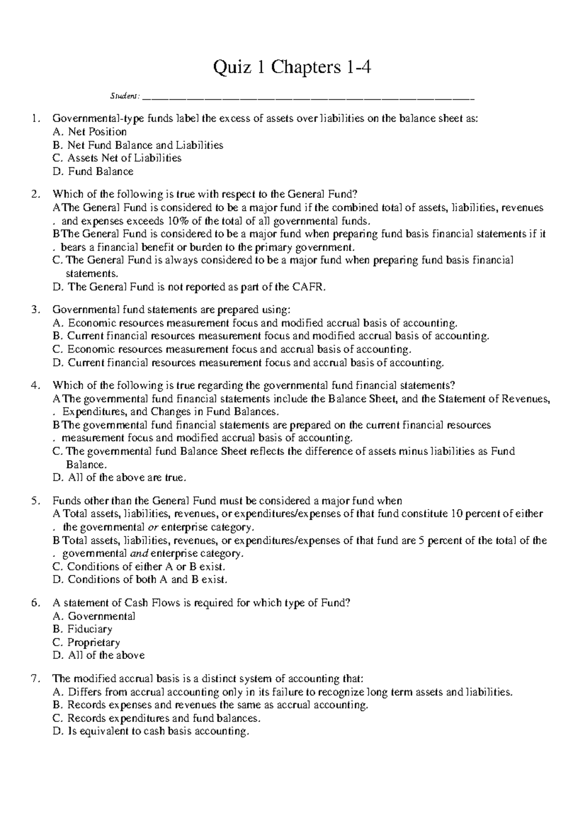 Quiz 1 Chapters 1-4 - Key Concepts and Questions - Studocu