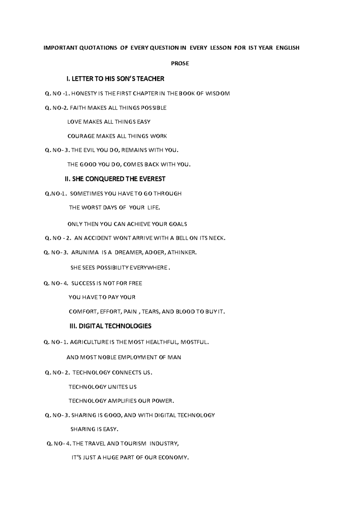ENG IST YR Quotations - Document - IMPORTANT QUOTATIONS OF EVERY ...