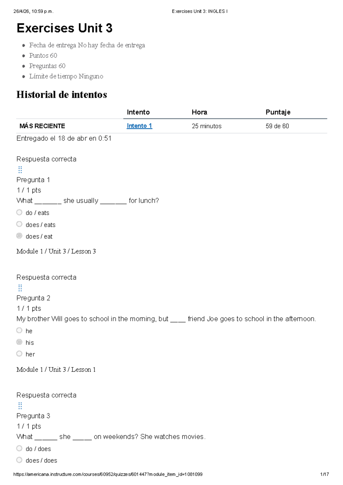 Exercises Unit 3: INGLES I - Practice Questions and Answers - Studocu