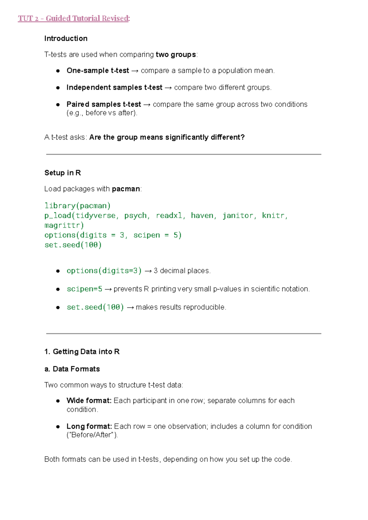 PSY3007S Guided Tutorial 2: Comparing Group Means in R - Studocu