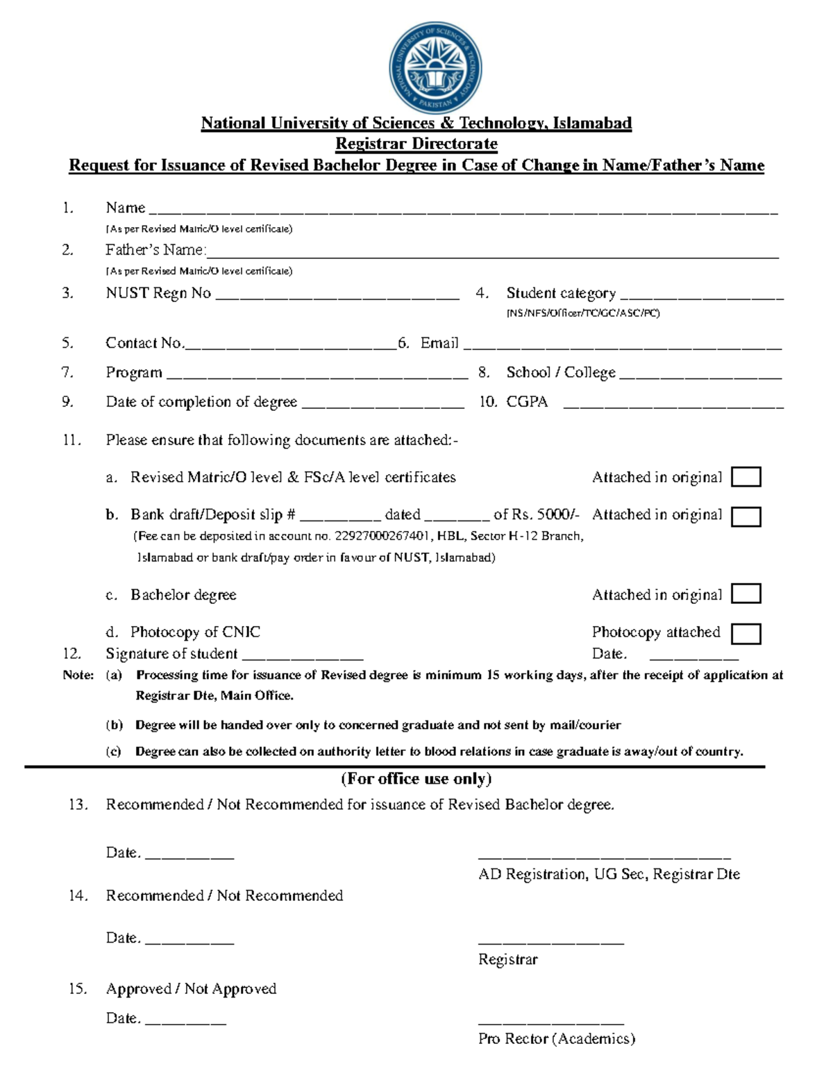 Application form for Issuance of Revised Bachelor Degree-1 - National ...