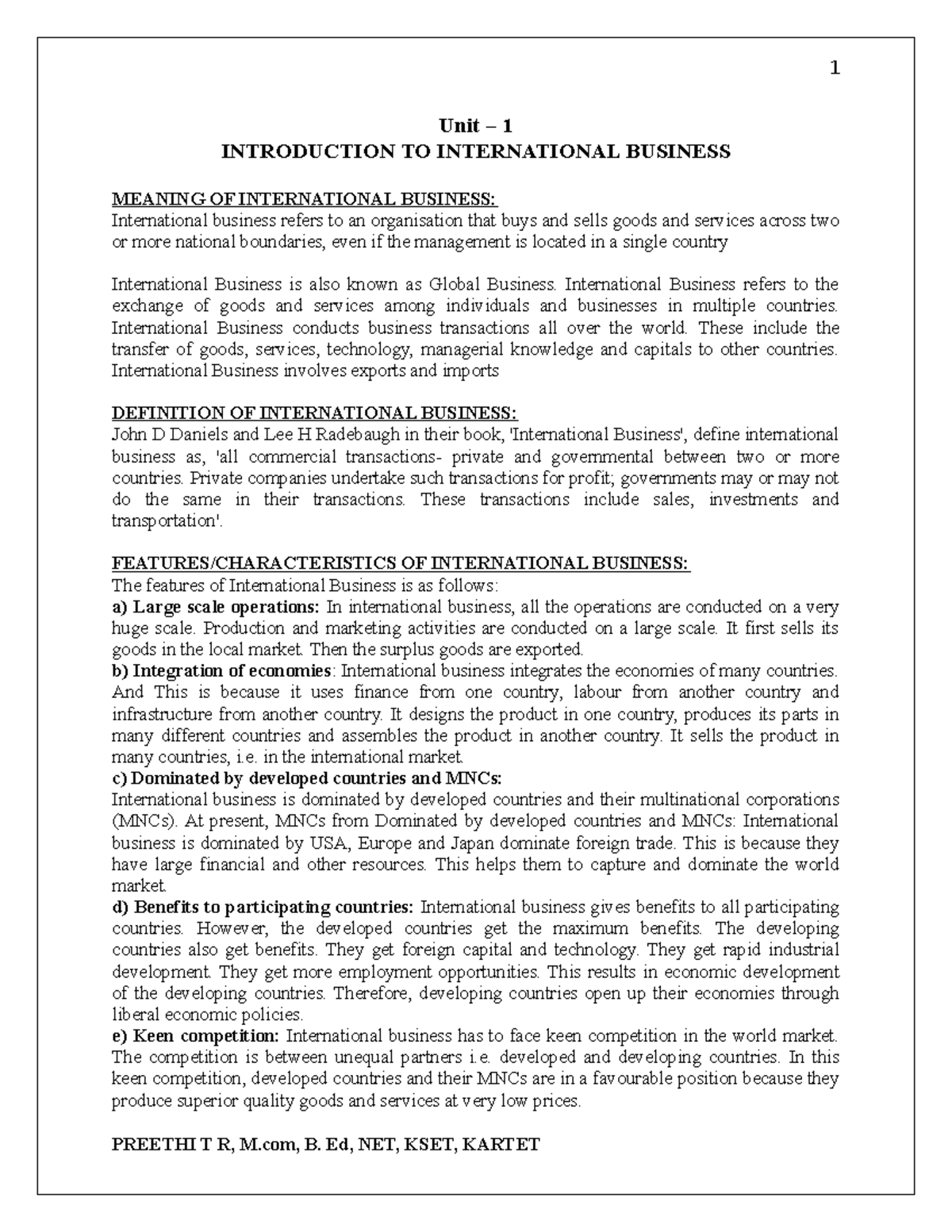 INTB 101: Introduction to International Business Concepts and Features ...