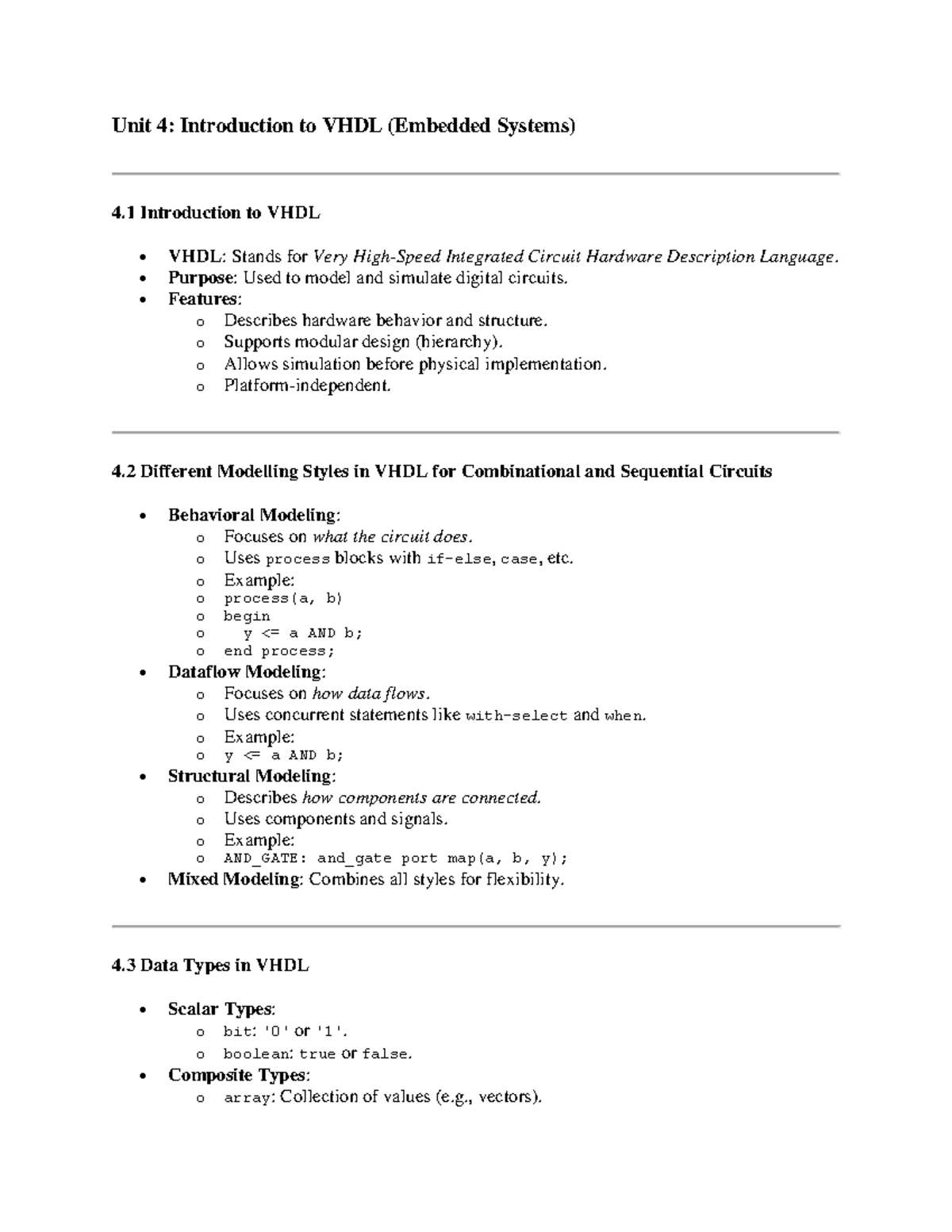 Unit 4 ES: VHDL Design Overview & Exam Prep Questions - Studocu
