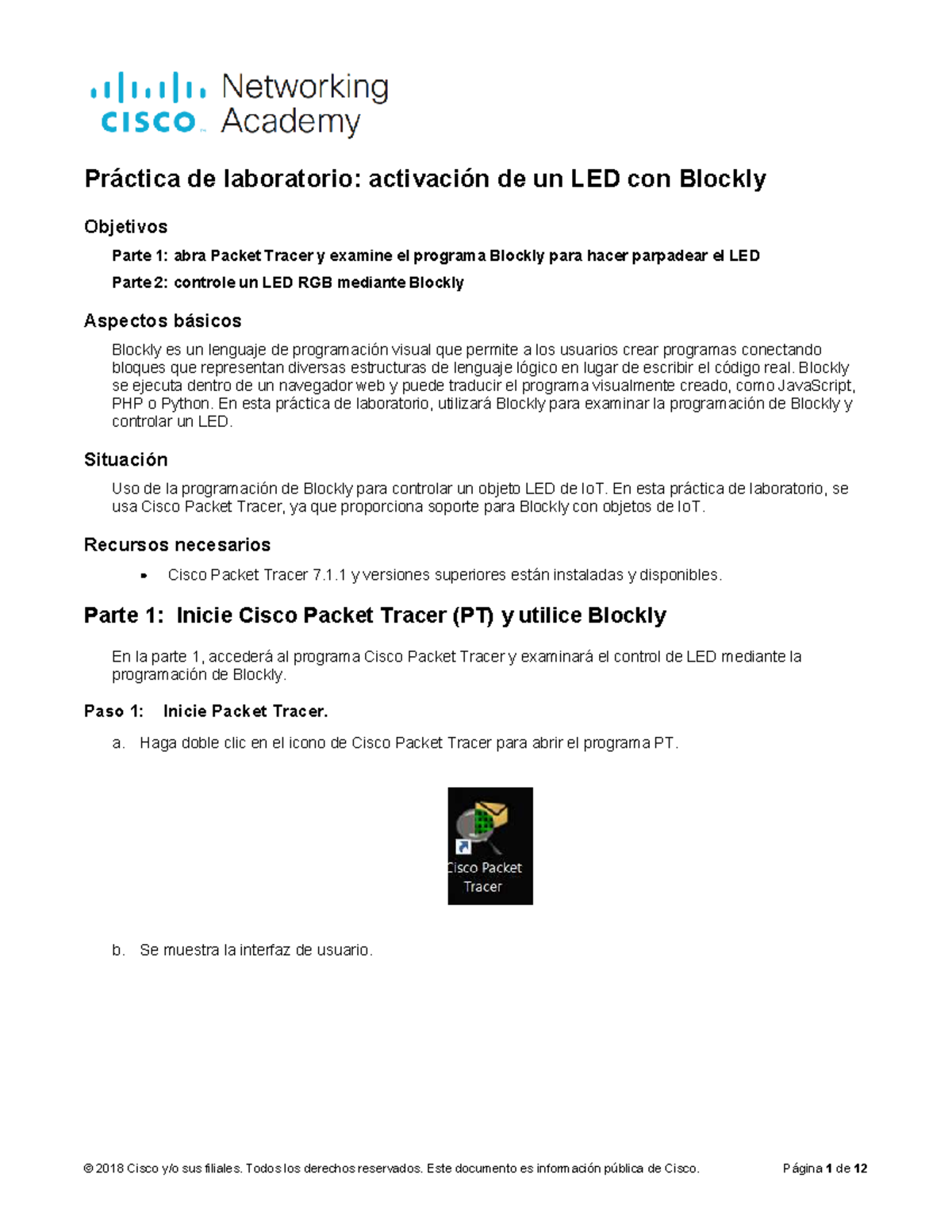 Práctica de Laboratorio: Control de LED con Blockly en Packet Tracer ...