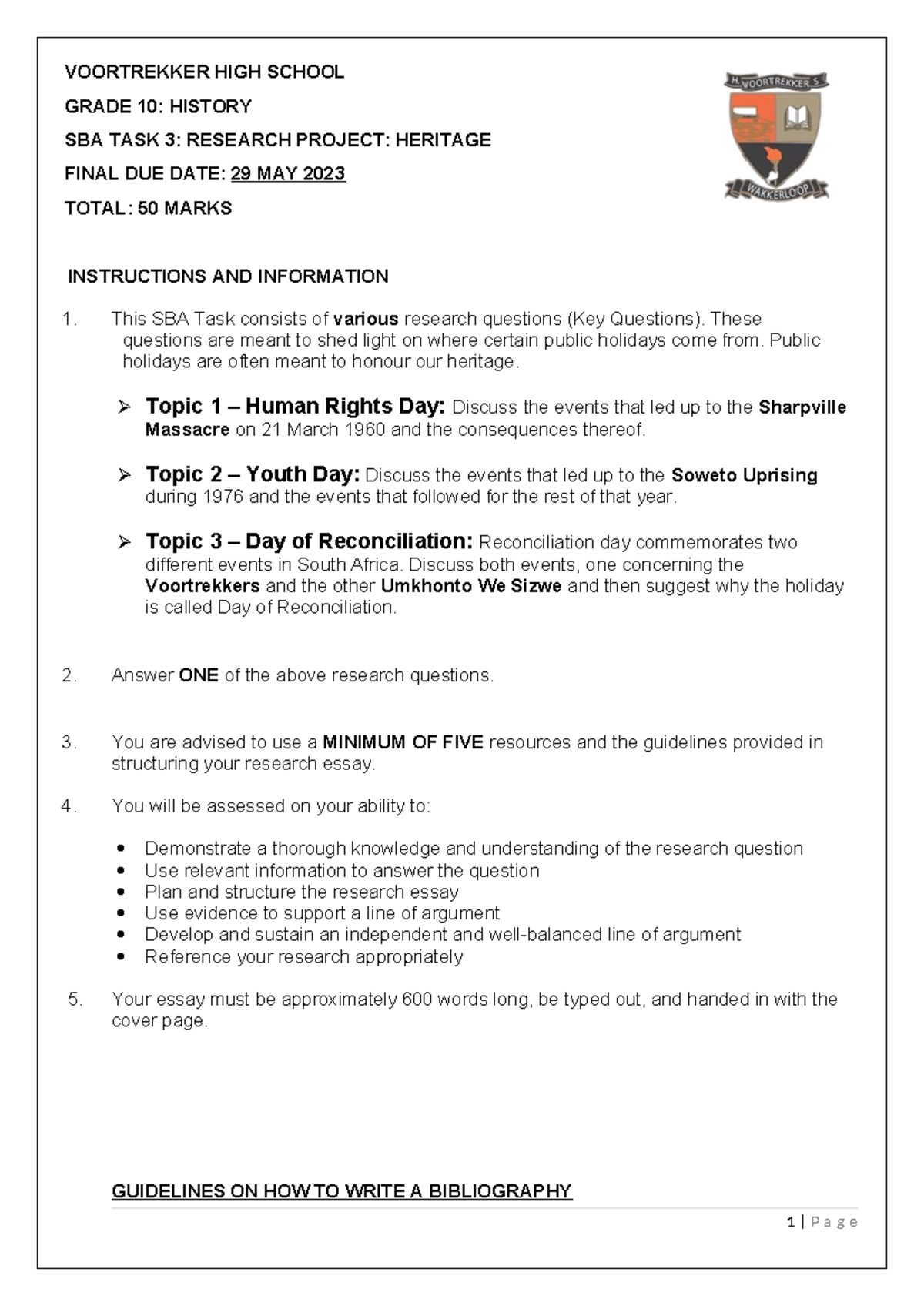 Grade 10 History SBA Task 3: Research Project on Heritage Topics - Studocu