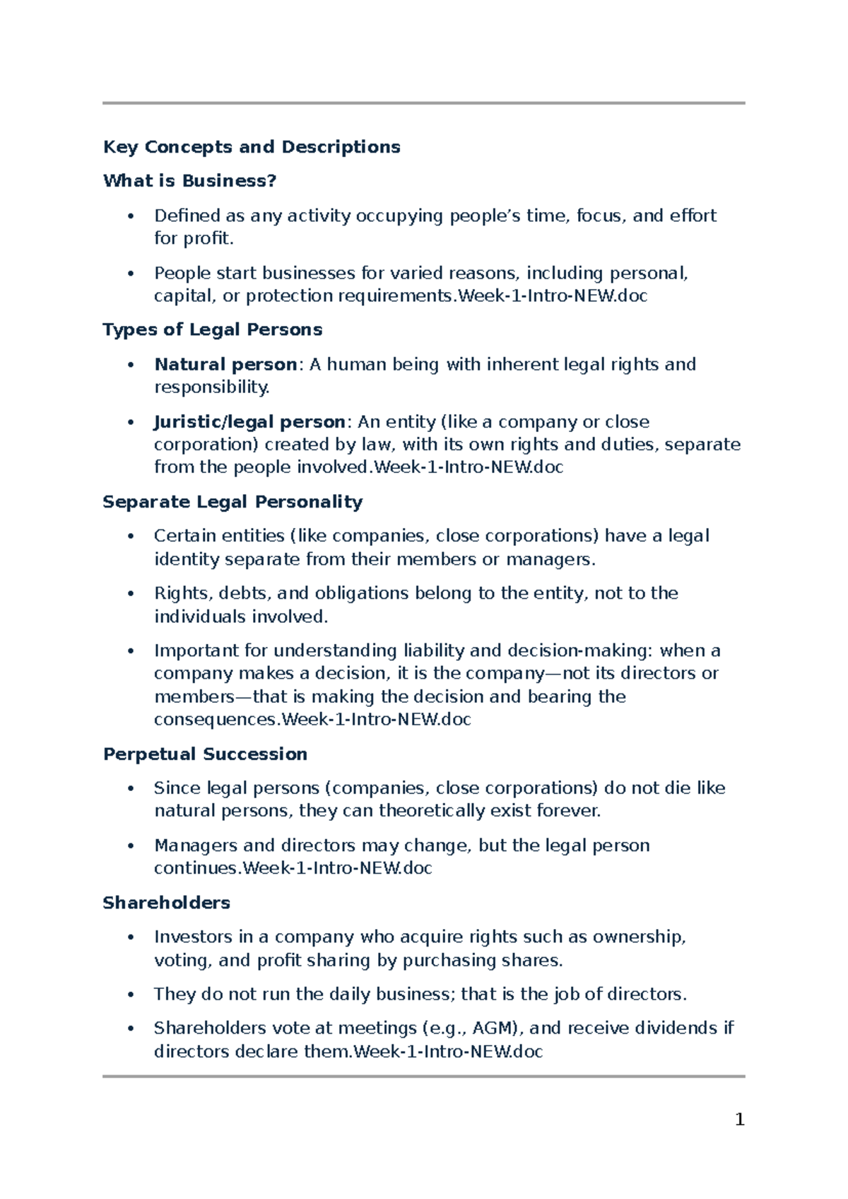 Company Law - JHMV102 Final Exam Notes on Business Entities and ...