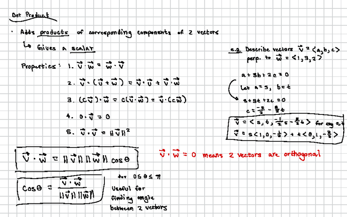 MATH 200 Final Exam Dot Product Study Notes and Summary - Studocu