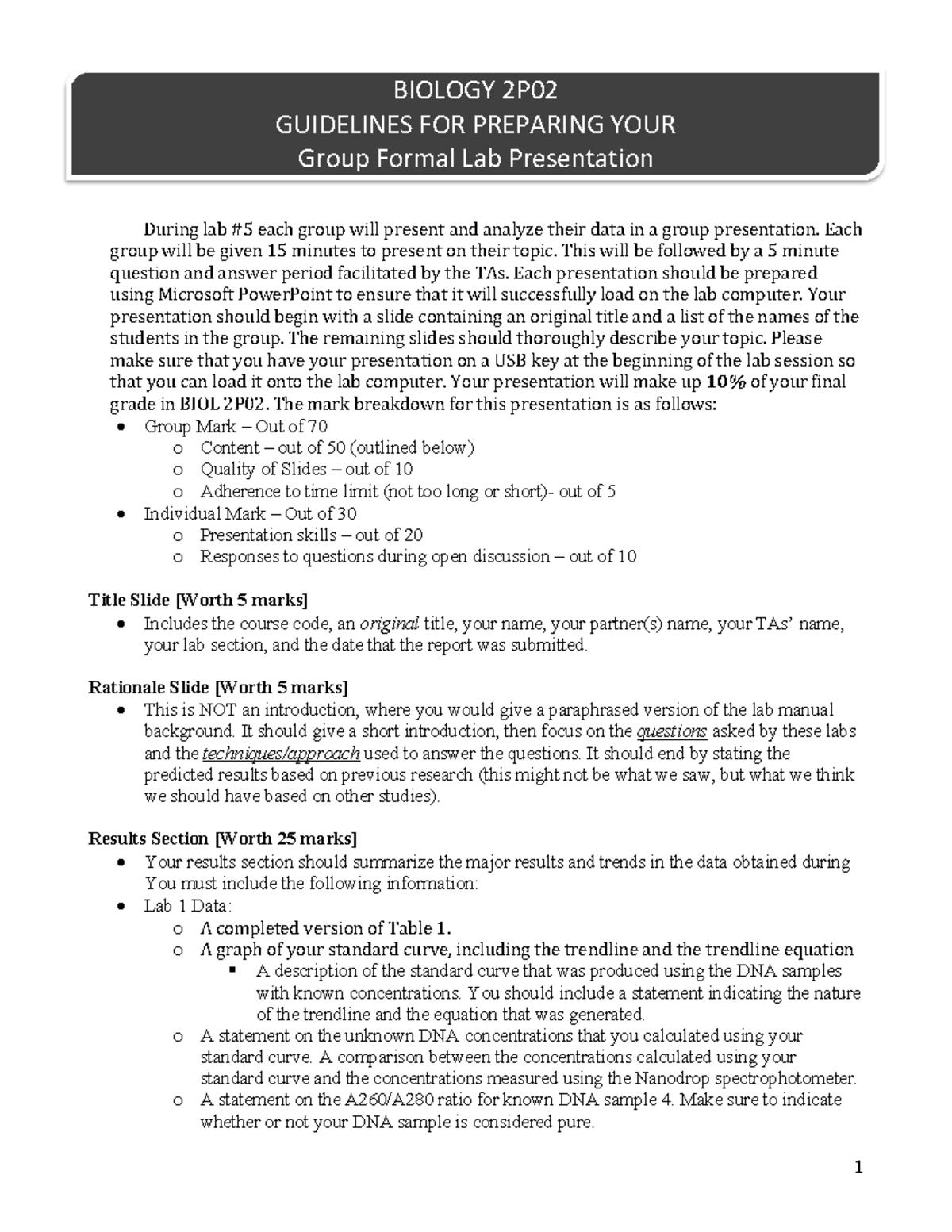 Guidelines for the Presentation Final - During lab #5 each group will ...