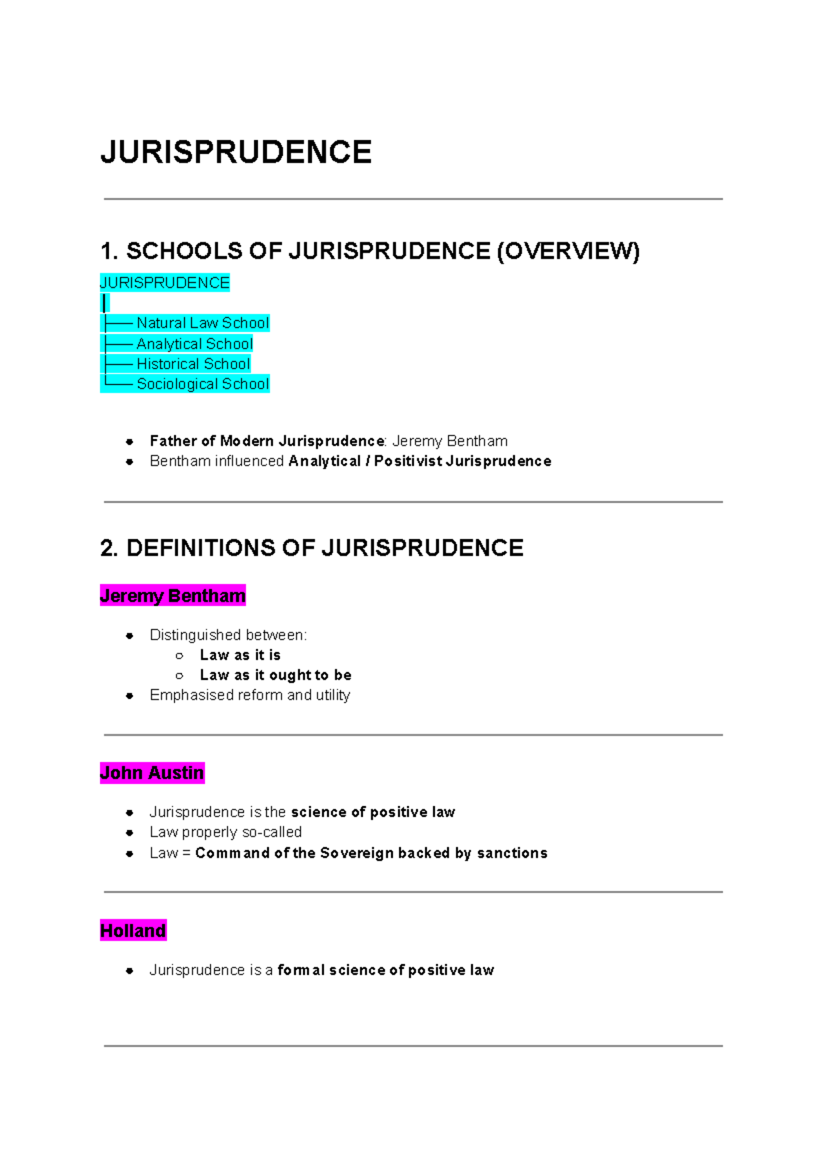 JURISPRUDENCE 1: OVERVIEW OF SCHOOLS AND KEY THEORIES - Studocu