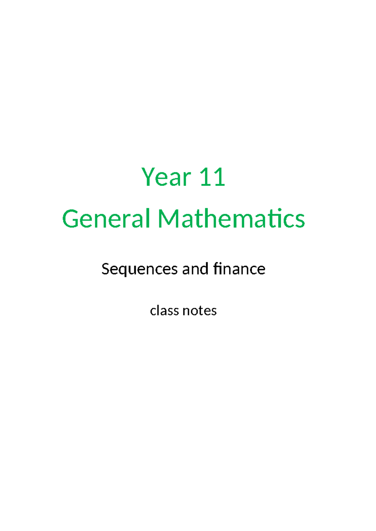 Year 11 General Mathematics Class Notes: Sequences & Finance - Studocu