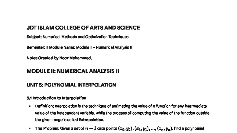 Numerical Methods & Optimization Techniques: Module II Notes - Studocu