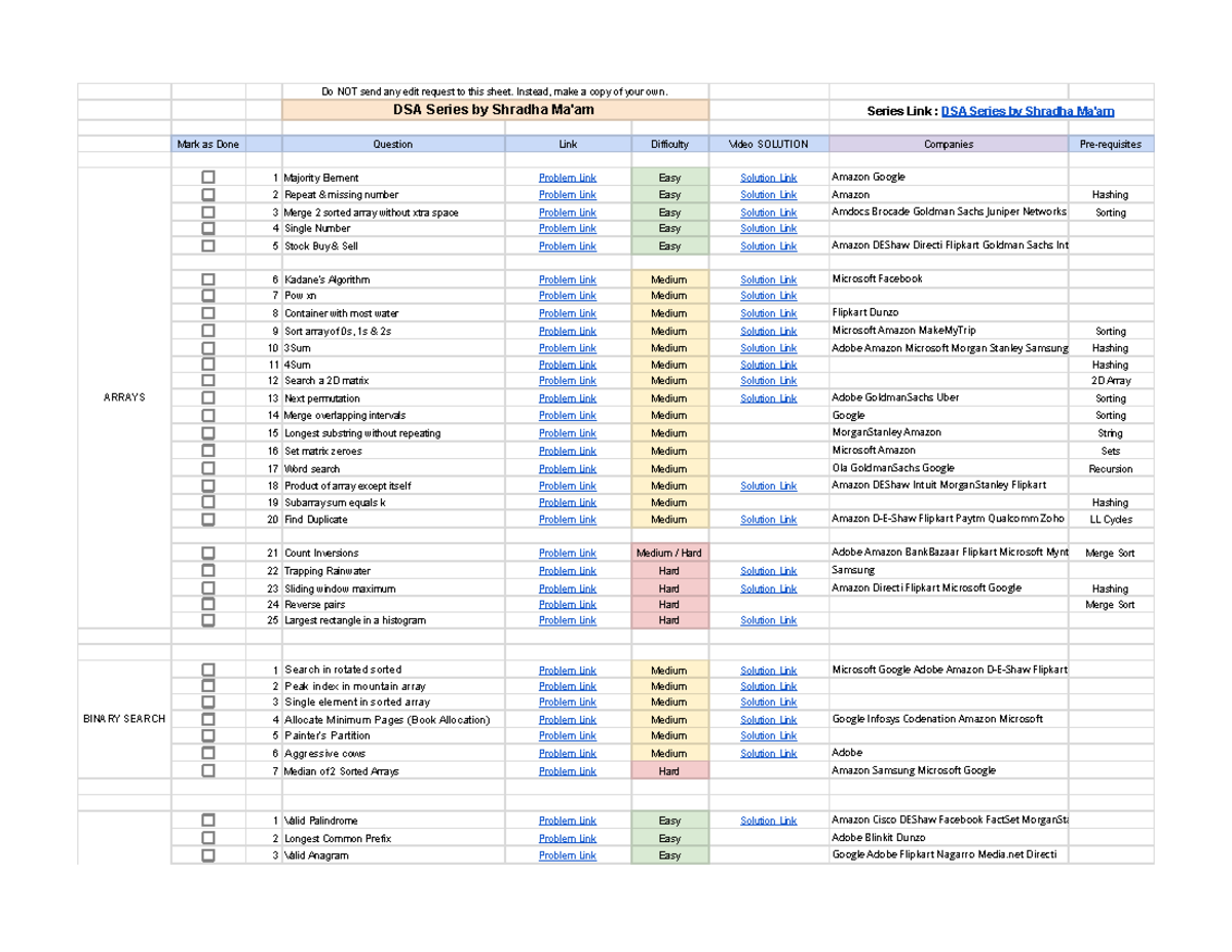 DSA Series - Problem Solutions and Concepts Overview - Studocu